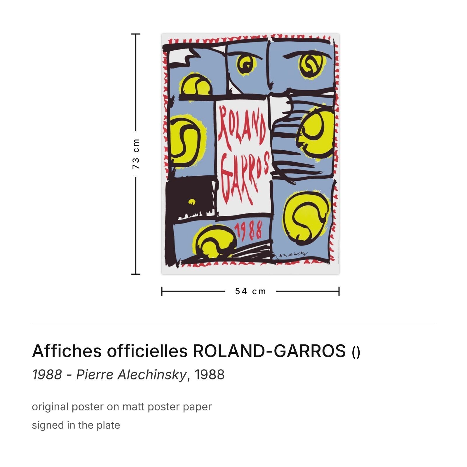 Affiches Officielles Roland Garros Poster 1988   Pierre Alechinsky photo furniture