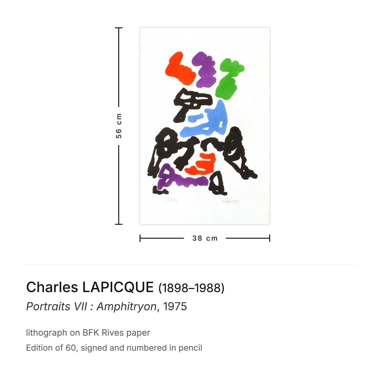 Charles Lapicque Signed Lithograph Portraits VII : Amphitryon 1975 photo furniture