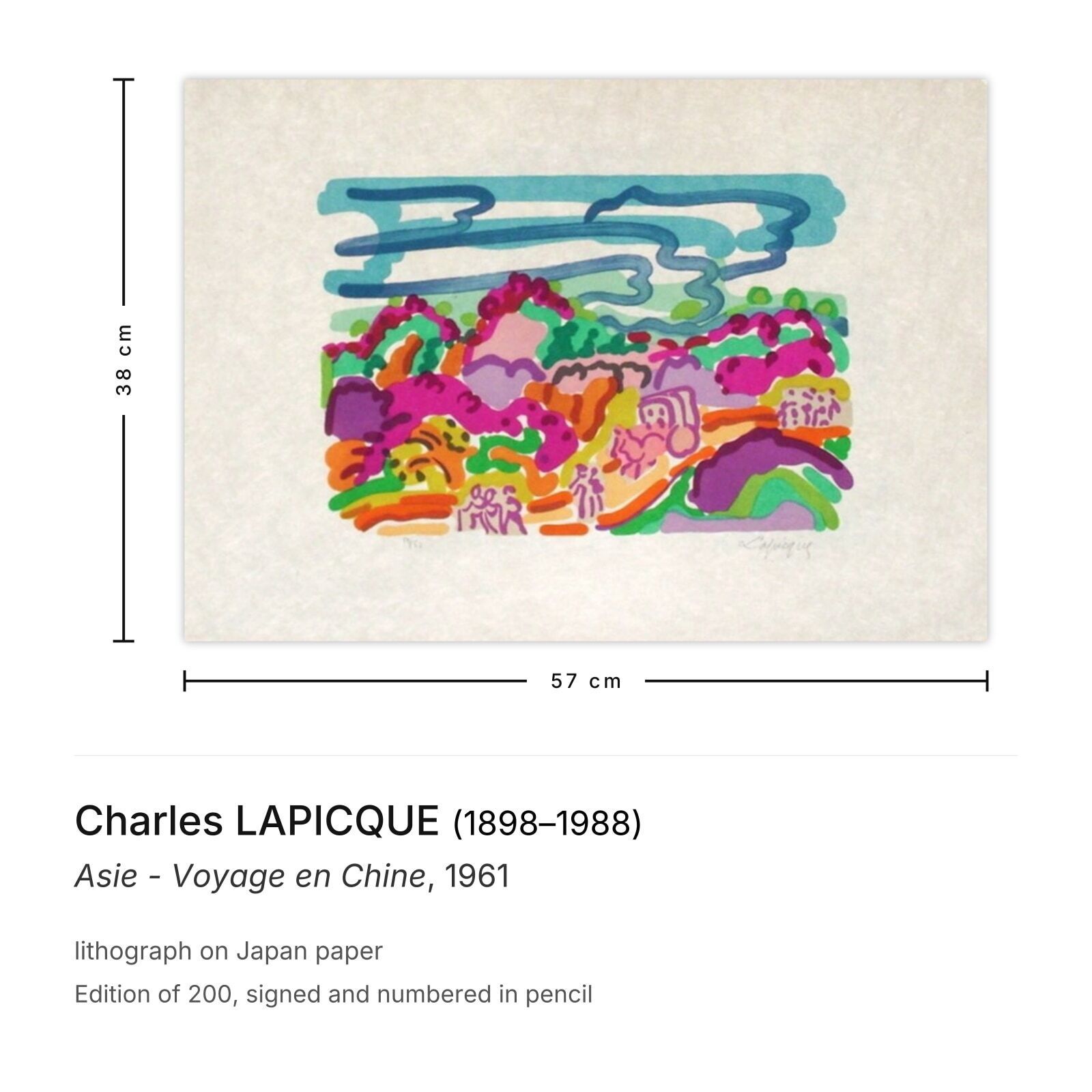 Charles Lapicque Signed Lithograph Asie   Voyage En Chine 1961 photo furniture