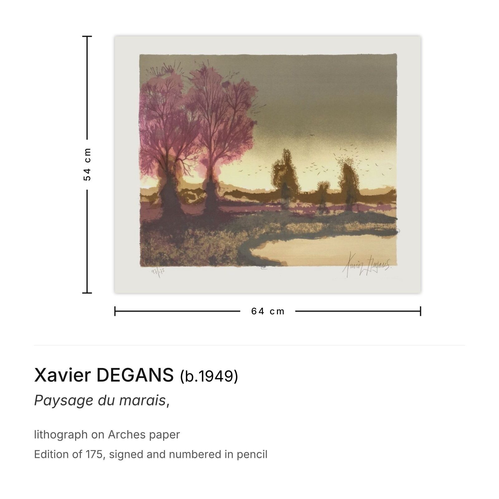 Xavier Degans Gesigneerde Lithografie Paysage Du Marais photo furniture