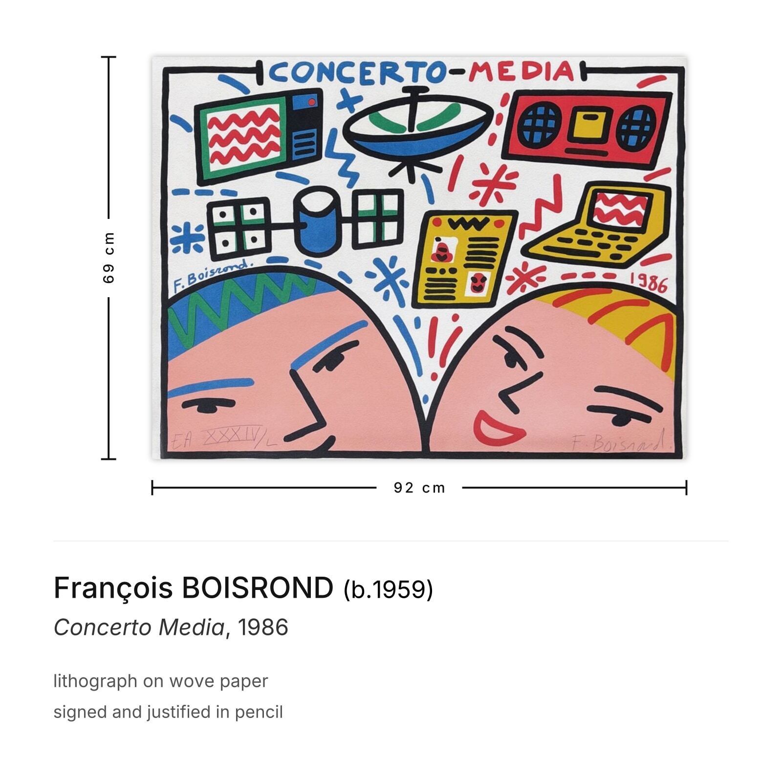 François Boisrond Gesigneerde Lithografie Concerto Media 1986 photo furniture