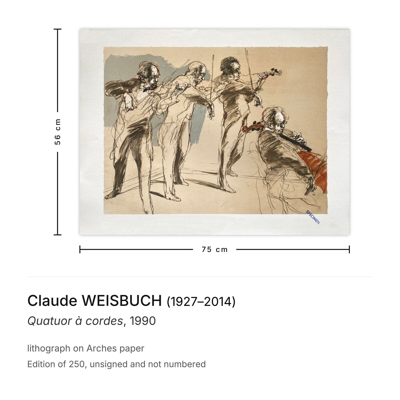 Claude Weisbuch Lithografie Quatuor à Cordes 1990 photo furniture