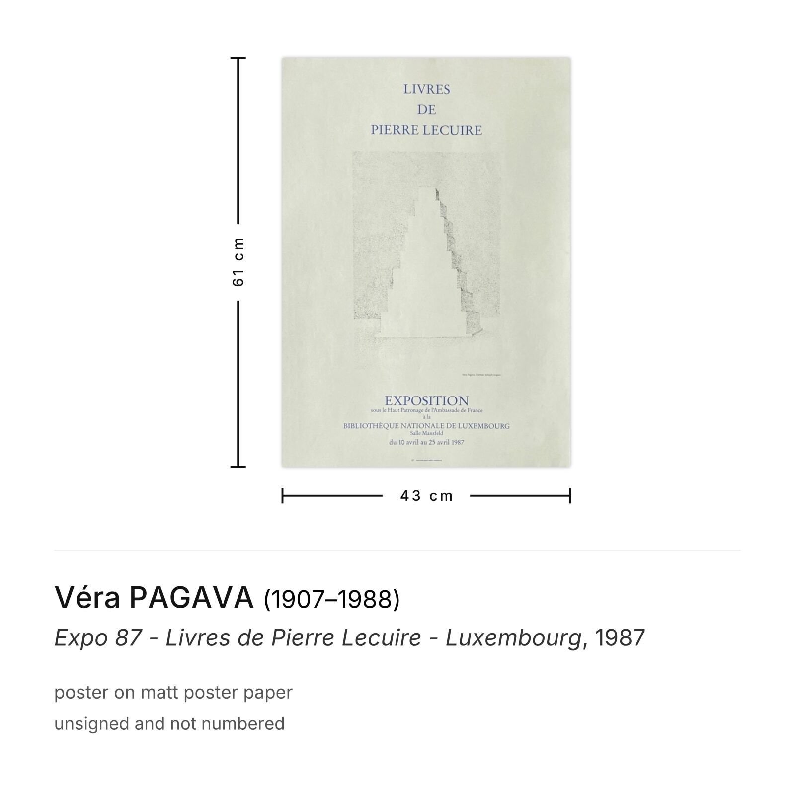 Véra Pagava Poster Expo 87   Livres De Pierre Lecuire   Luxembourg photo furniture