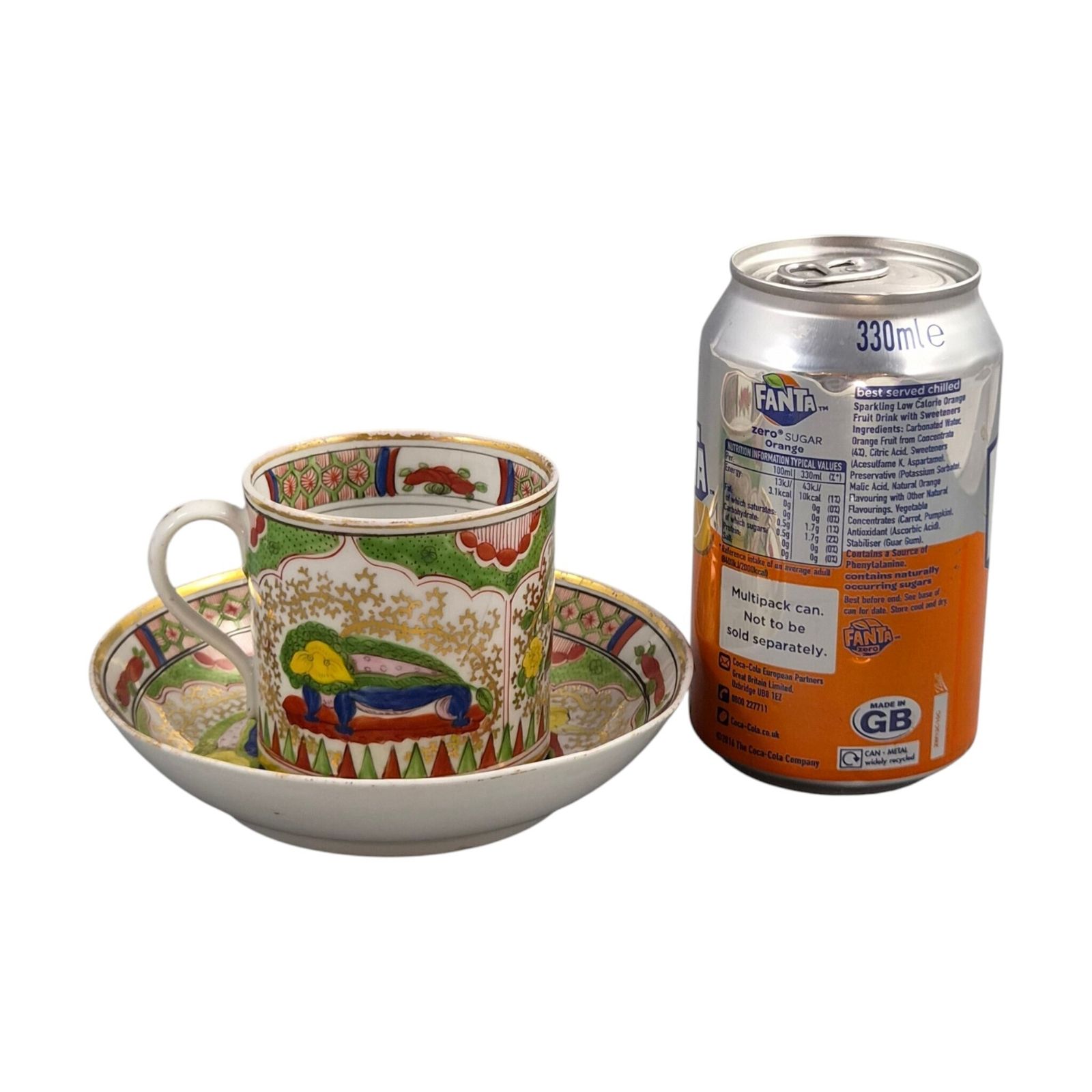 540.0 Worcester Dragon In Compartments Coffee Cup And Saucer, C.1820 photo