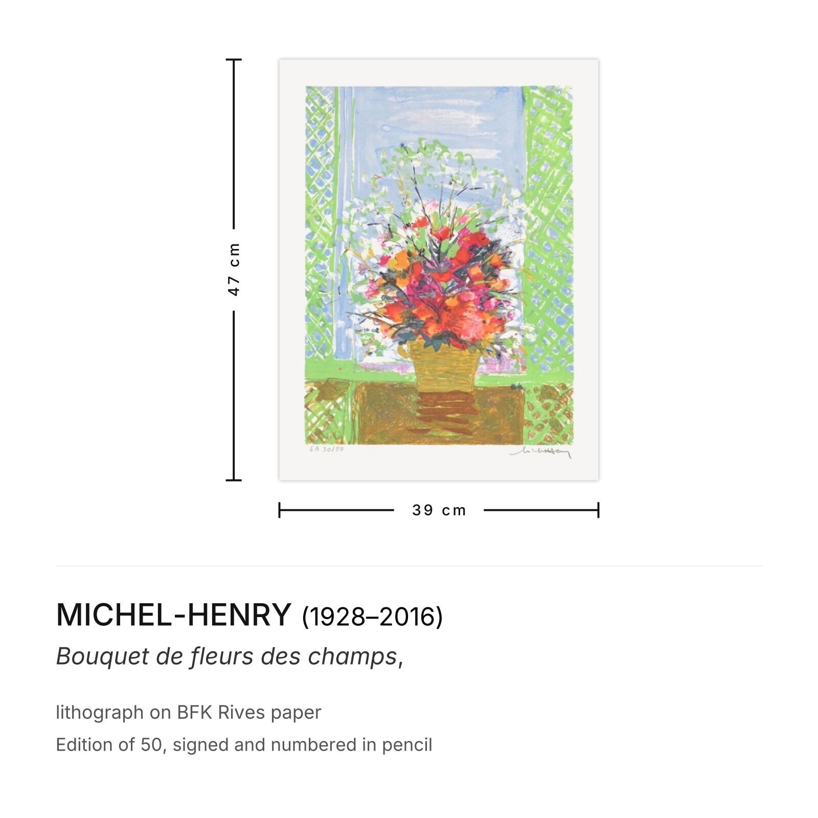 Michel Henry Gesigneerde Lithografie Bouquet De Fleurs Des Champs photo furniture