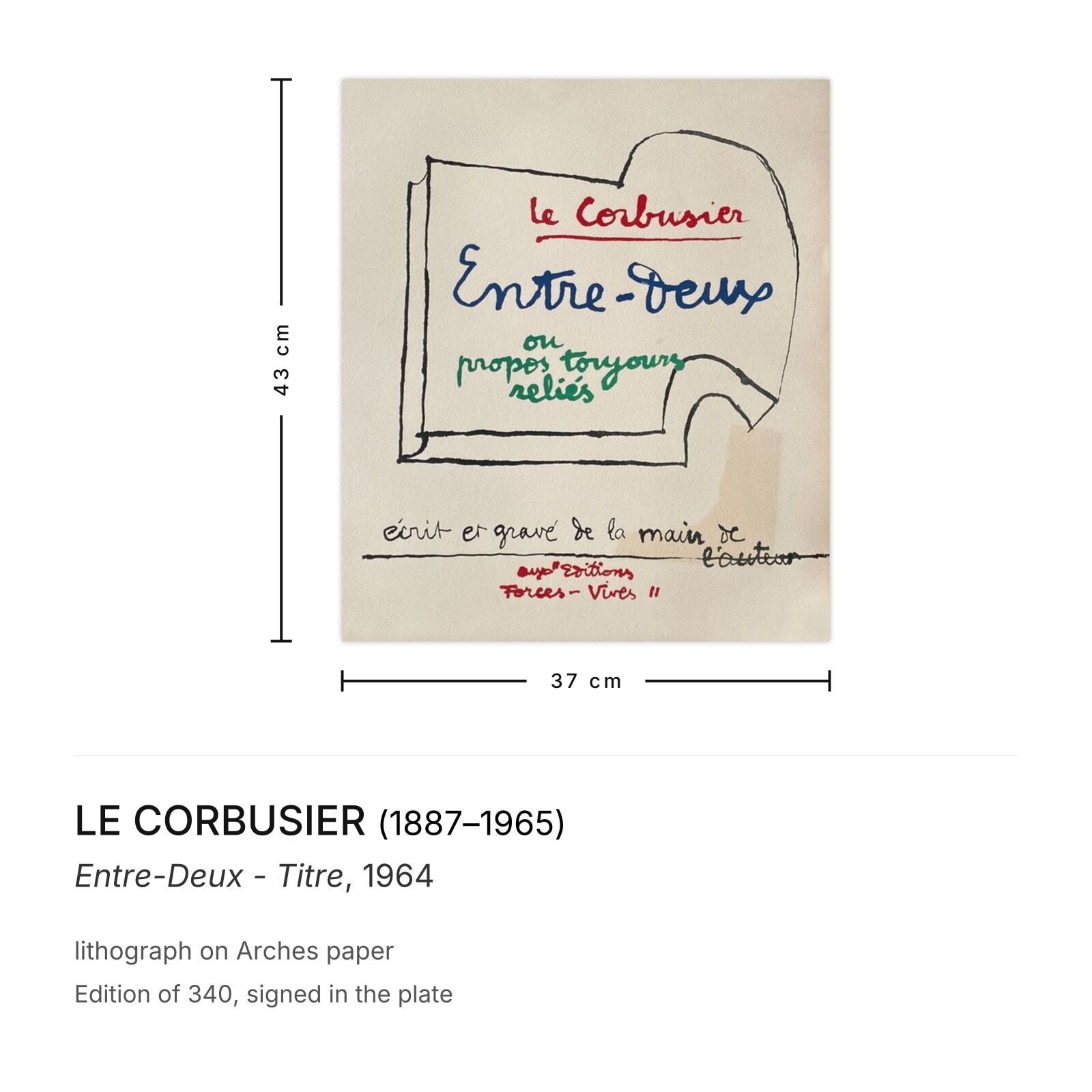 Le Corbusier Lithografie Entre Deux Titre 1964 photo furniture