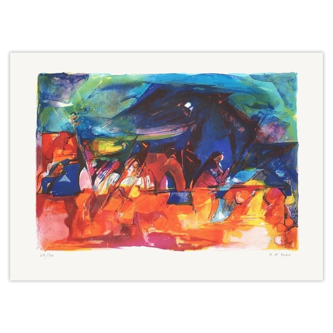 Arlette Le More Signed Lithograph Sous Les Tentes 1998