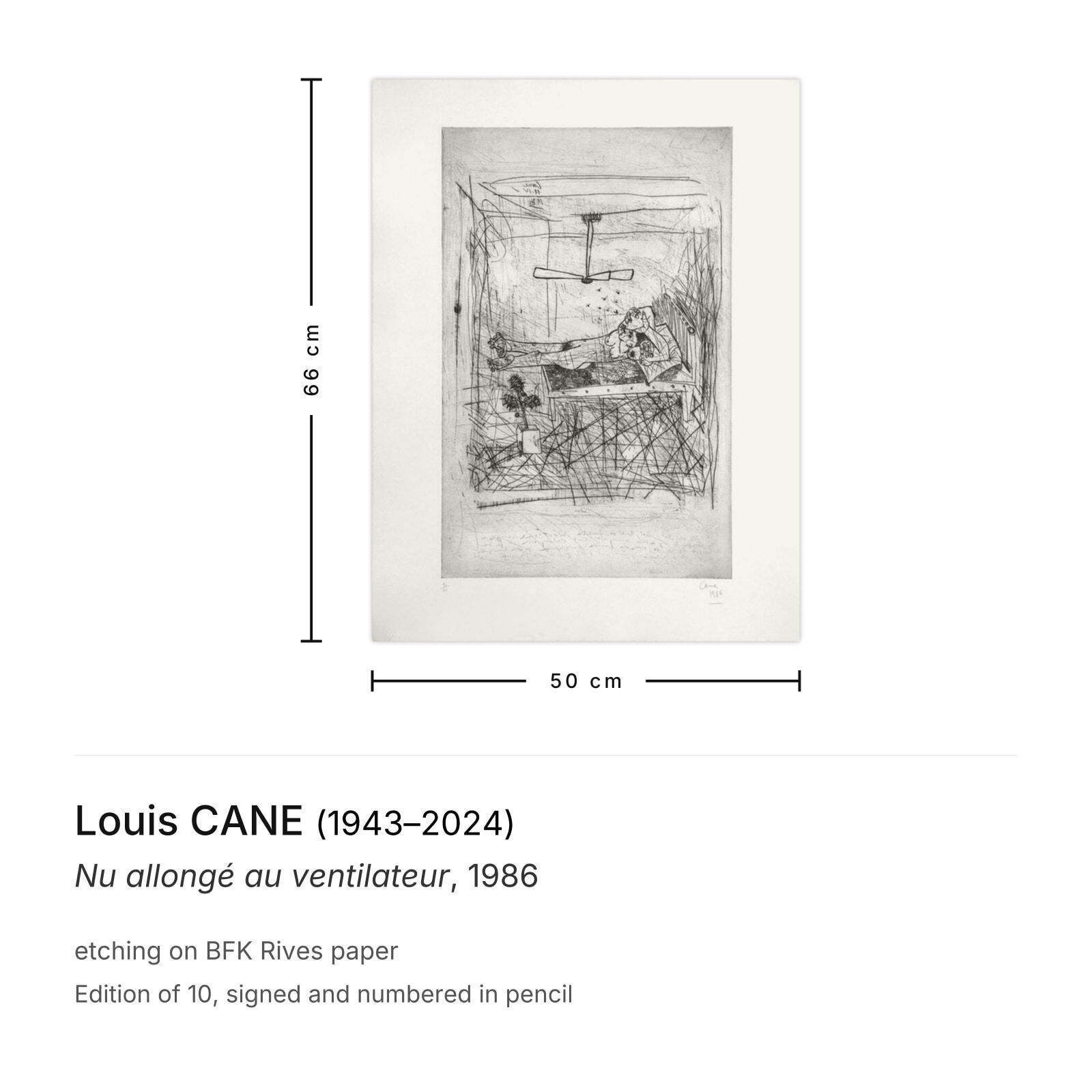 Louis Cane Gesigneerde Ets Nu Allongé Au Ventilateur 1986 photo furniture