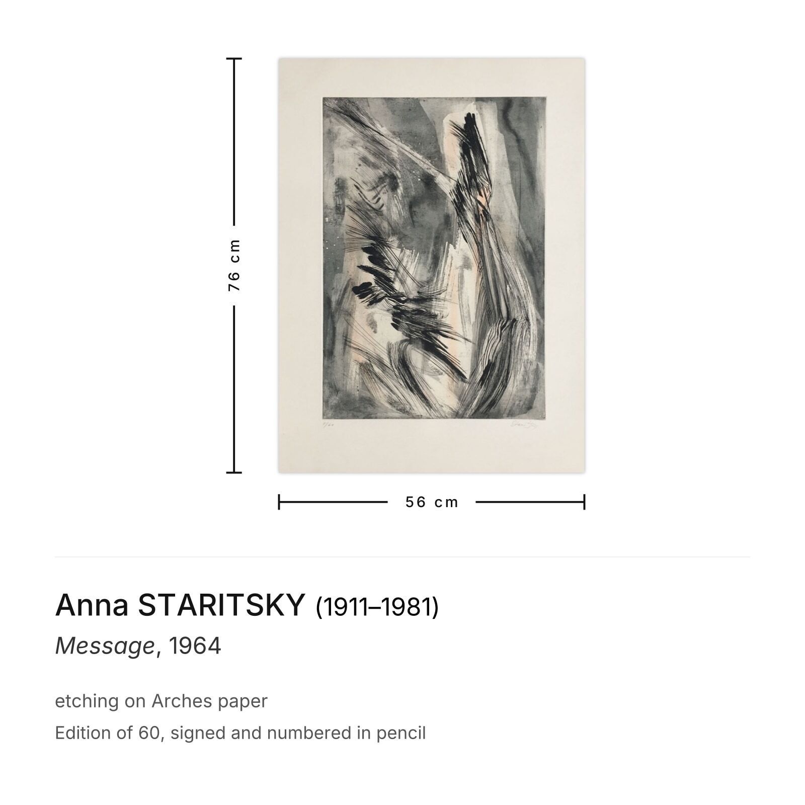 Anna Staritsky Gesigneerde Ets Message 1964 photo furniture