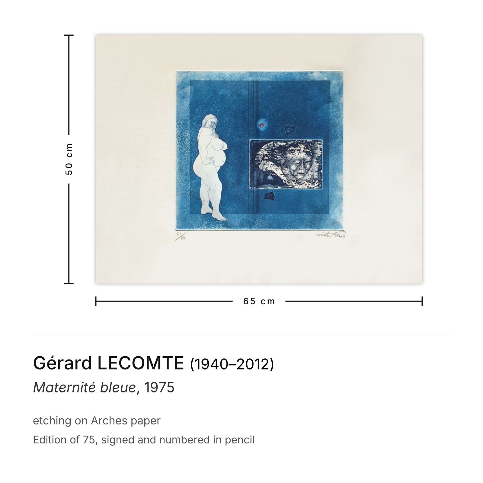 Gérard Lecomte Gesigneerde Ets Maternité Bleue 1975 photo furniture