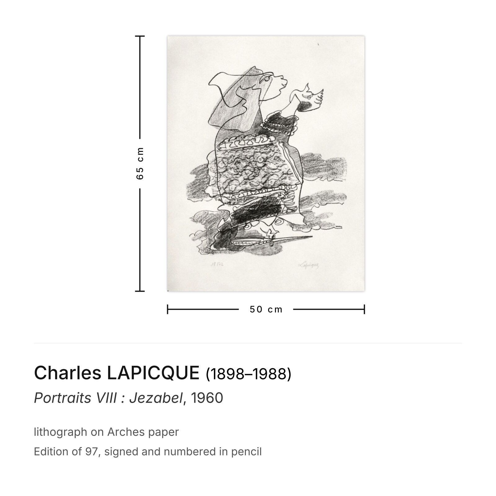 Charles Lapicque Signed Lithograph Portraits VIII : Jezabel 1960 photo furniture
