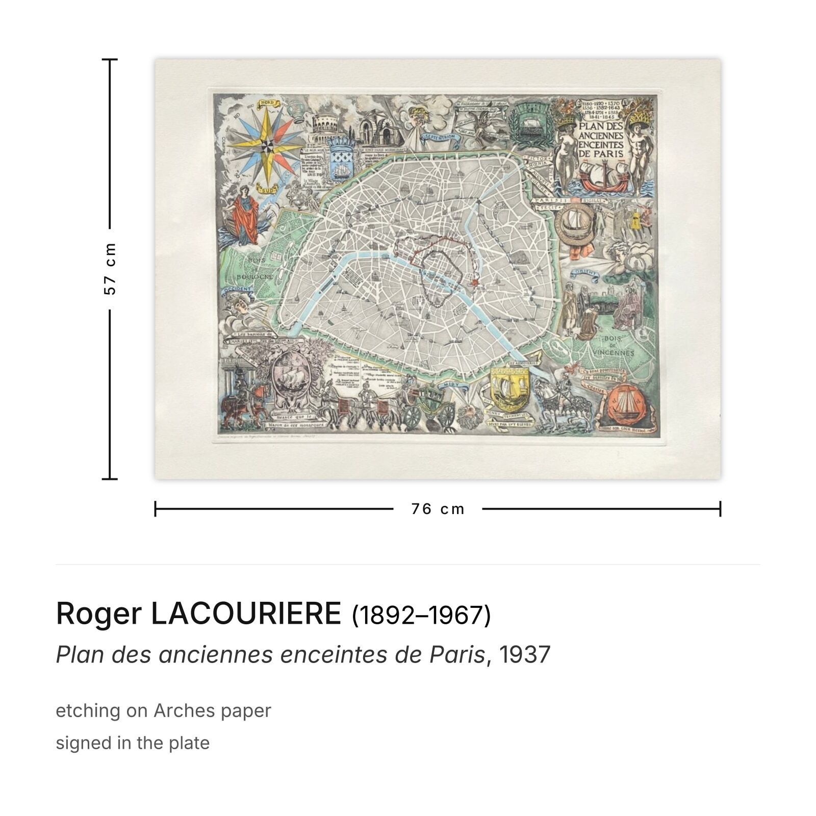 Roger Lacouriere Etching Plan Des Anciennes Enceintes De Paris 1937 photo furniture
