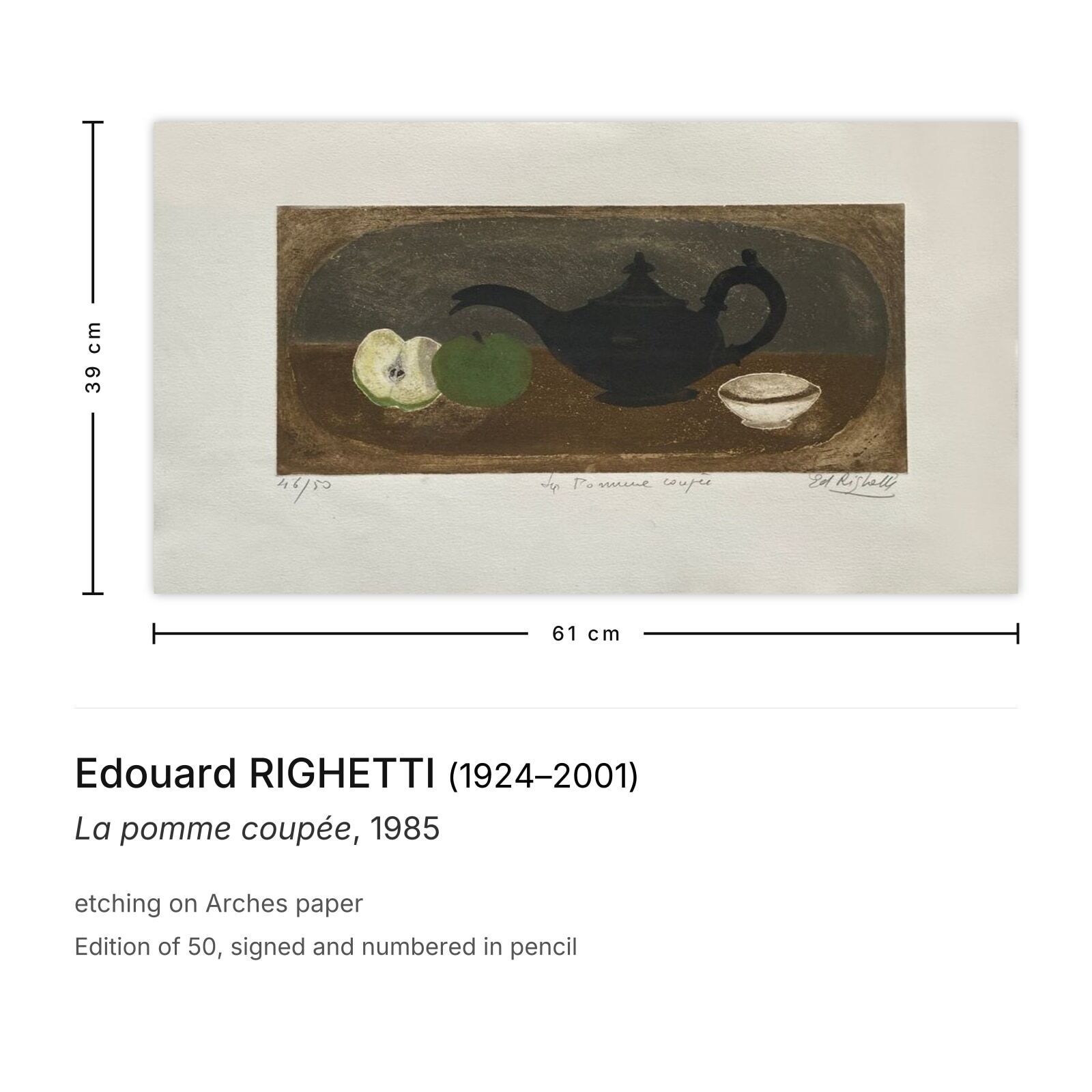 Edouard Righetti Gesigneerde Ets La Pomme Coupée 1985 photo furniture