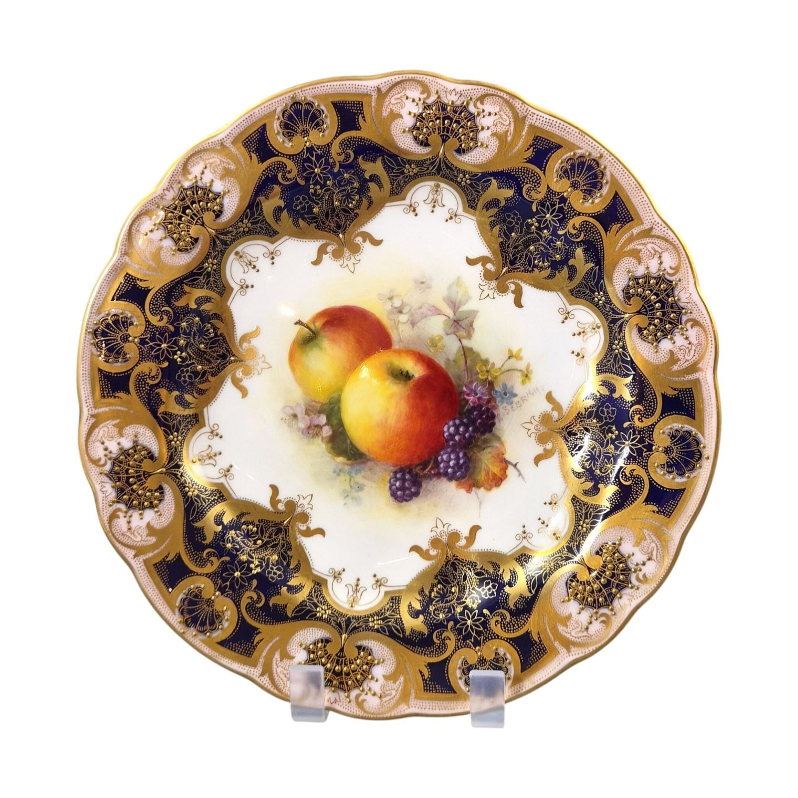 photo vinterior Royal Worcester Richard Sebright Gesigneerd Geschilderd Fruitbord, 1937