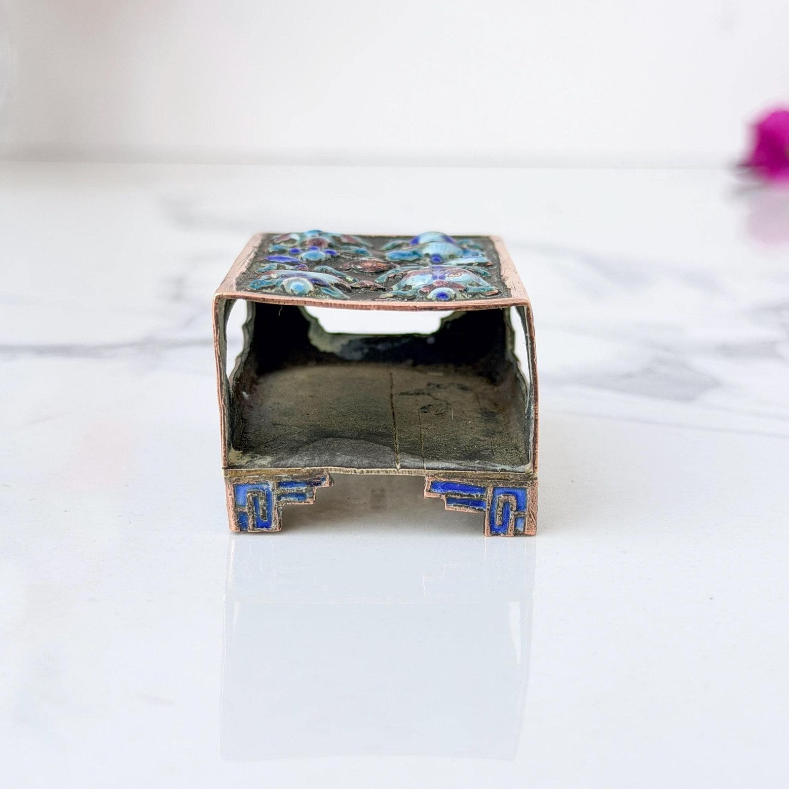 Antiek Chinees cloisonné luciferdoosje, emaille houder, begin 1900s photo furniture