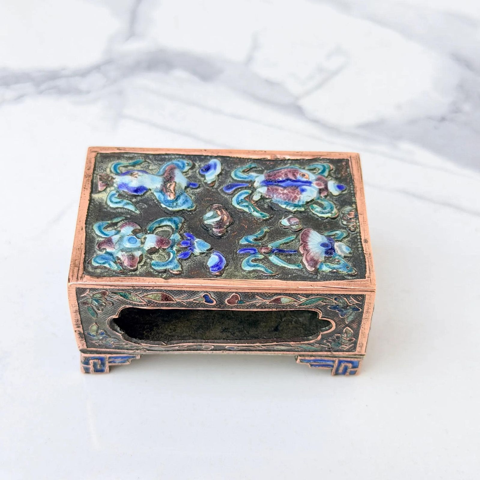 Antiek Chinees cloisonné luciferdoosje, emaille houder, begin 1900s photo vinterior