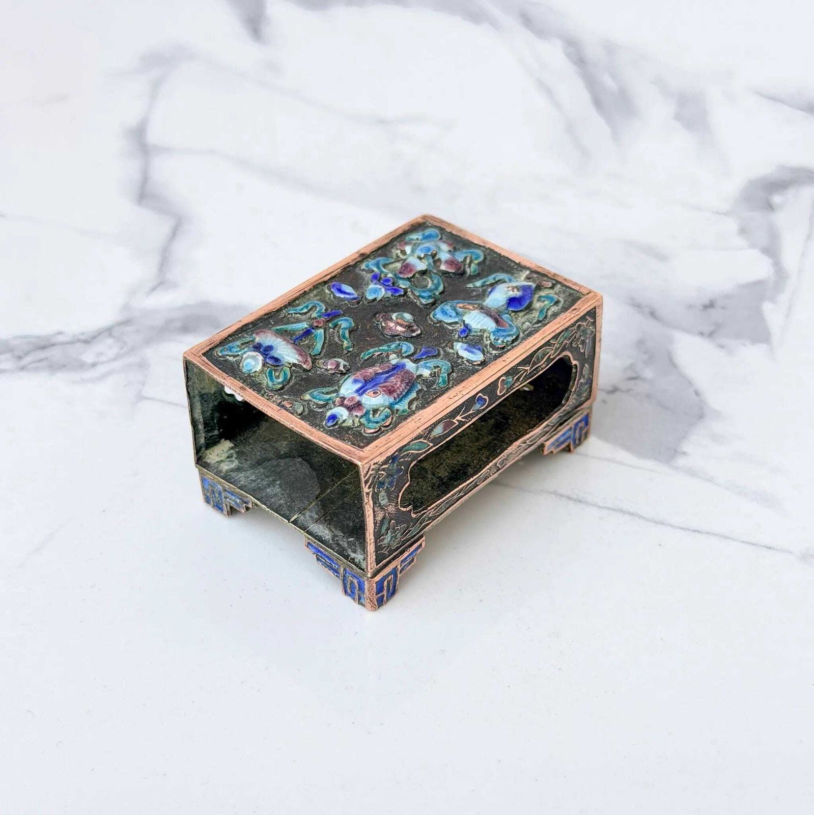 Woonaccessoires Antiek Chinees cloisonné luciferdoosje, emaille houder, begin 1900s photo
