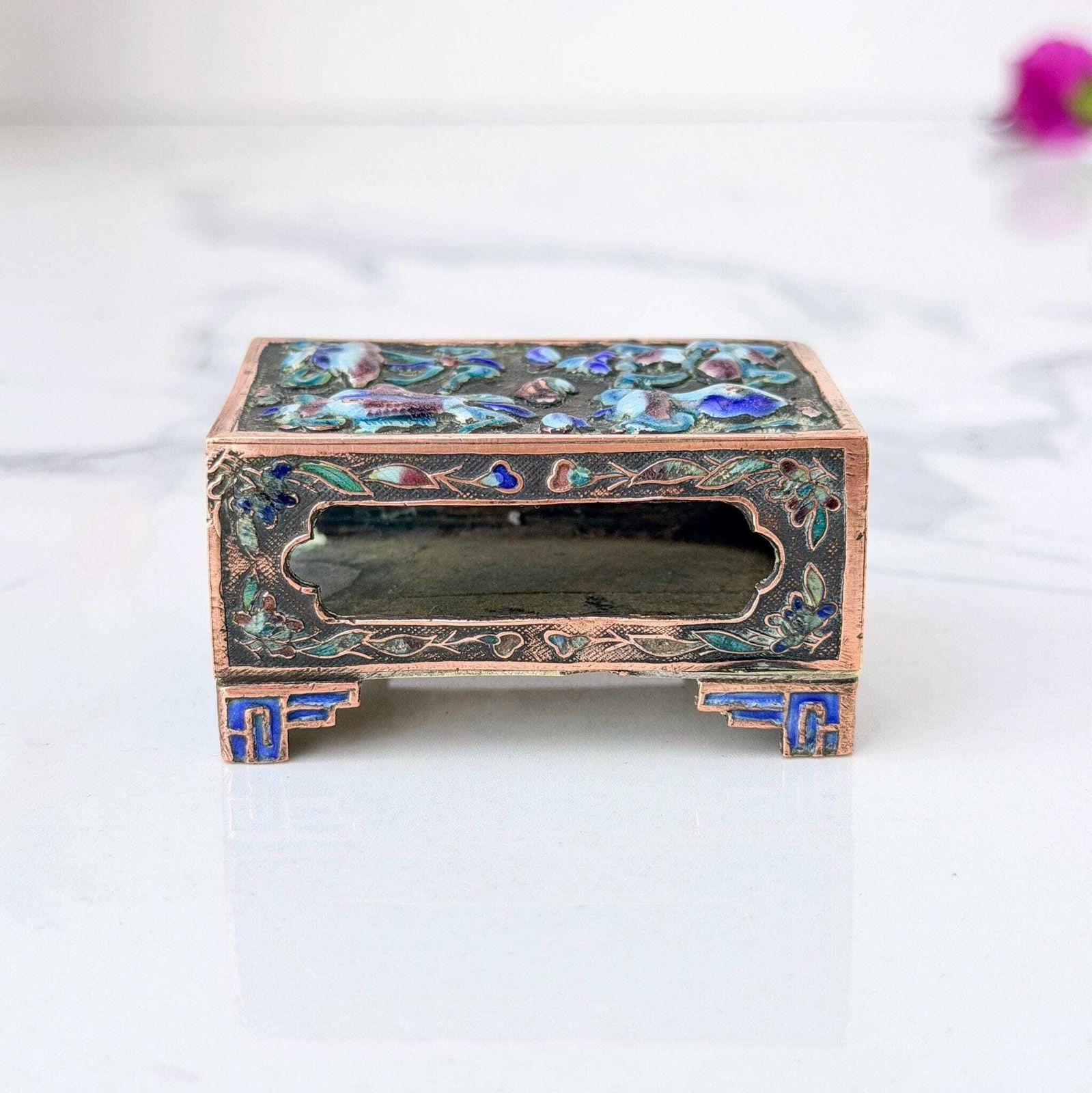 photo buy Antique Chinese Cloisonné Match Safe Enamel Holder Early 1900s