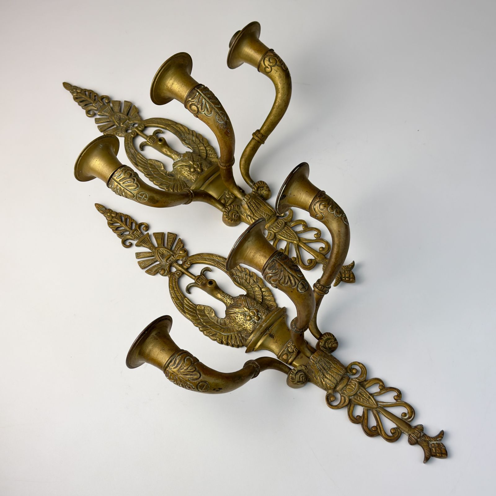 Antieke Empire bronzen wandkandelaars, Italië, begin 20e eeuw, set van 2 photo furniture