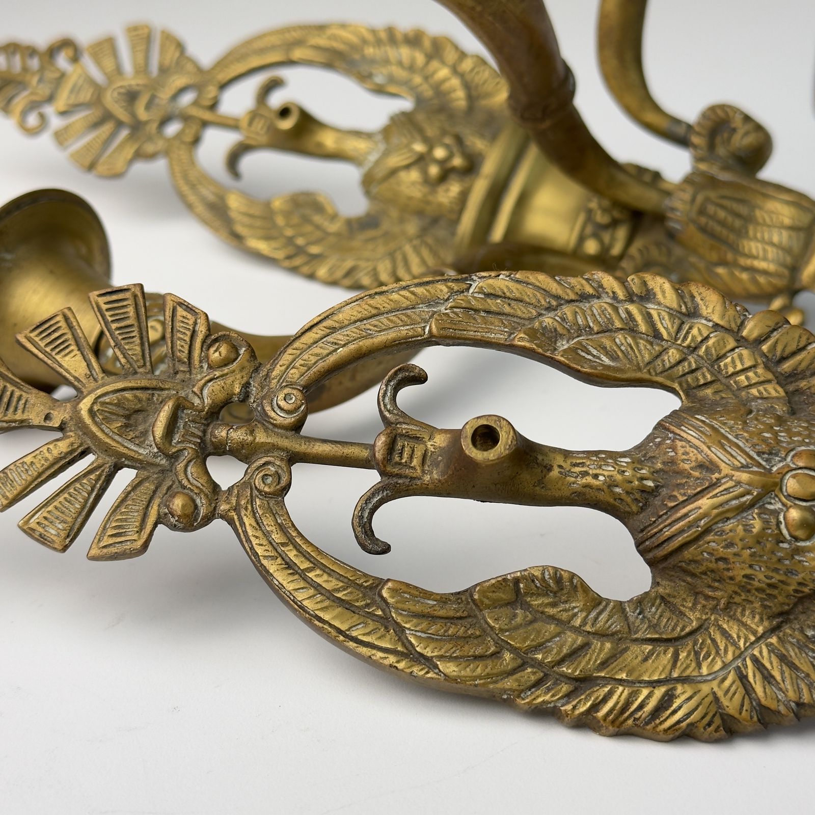 Antique Empire Bronze Wall Candle Sconces, Italy, Early 20th Century, Set Of 2 photo for sale