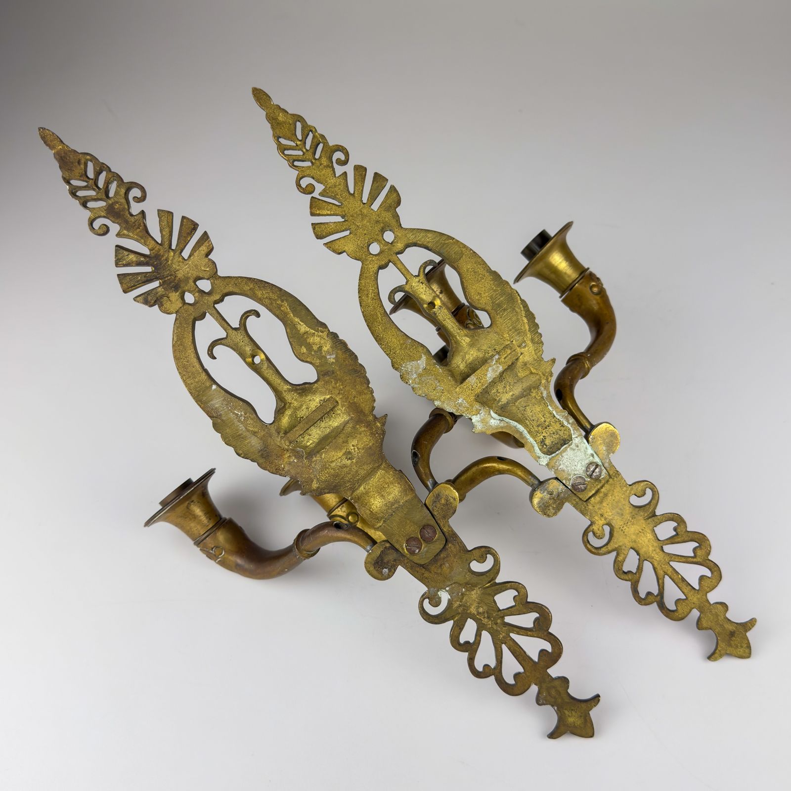 Antique Empire Bronze Wall Candle Sconces, Italy, Early 20th Century, Set Of 2 photo vintage