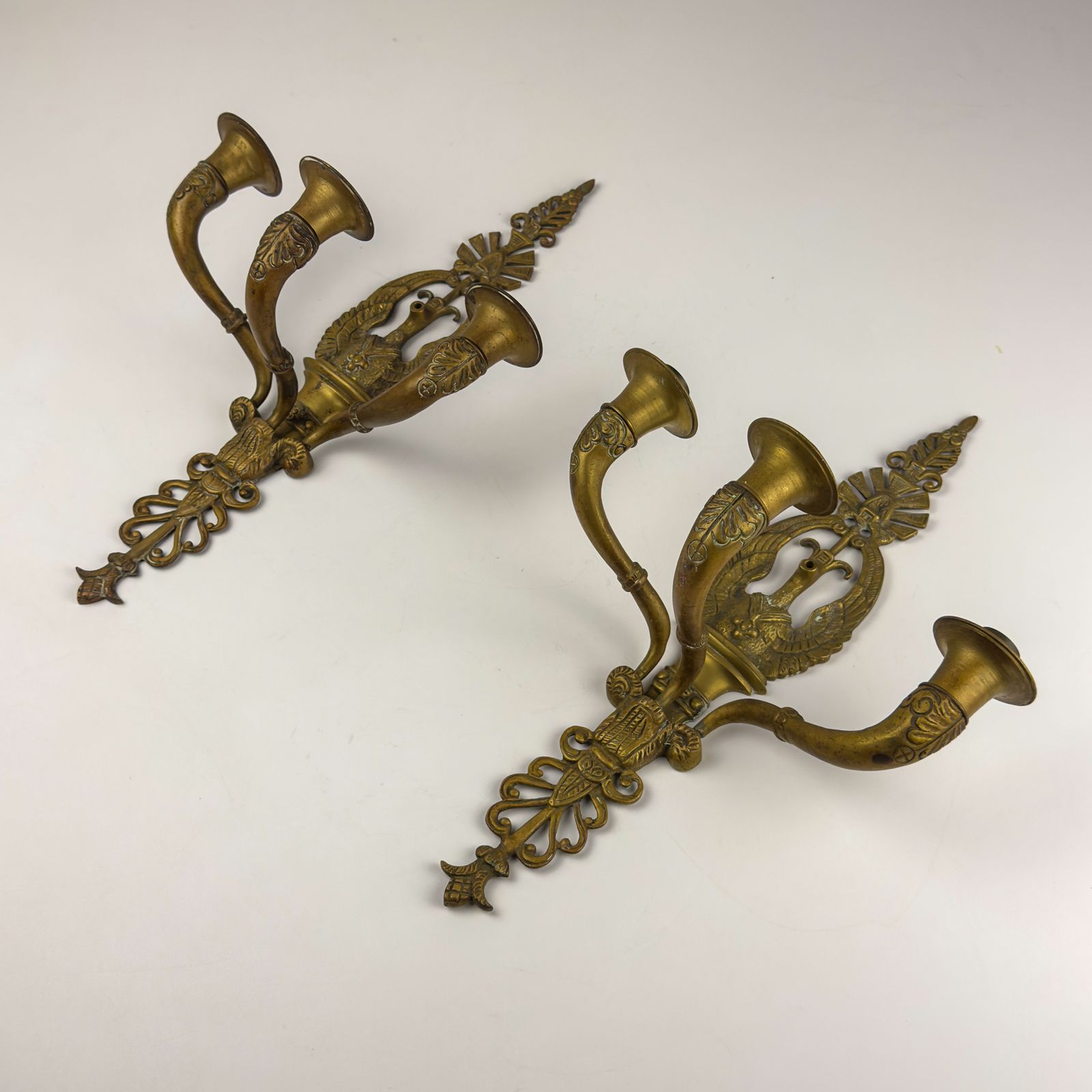 photo buy Antique Empire Bronze Wall Candle Sconces, Italy, Early 20th Century, Set Of 2