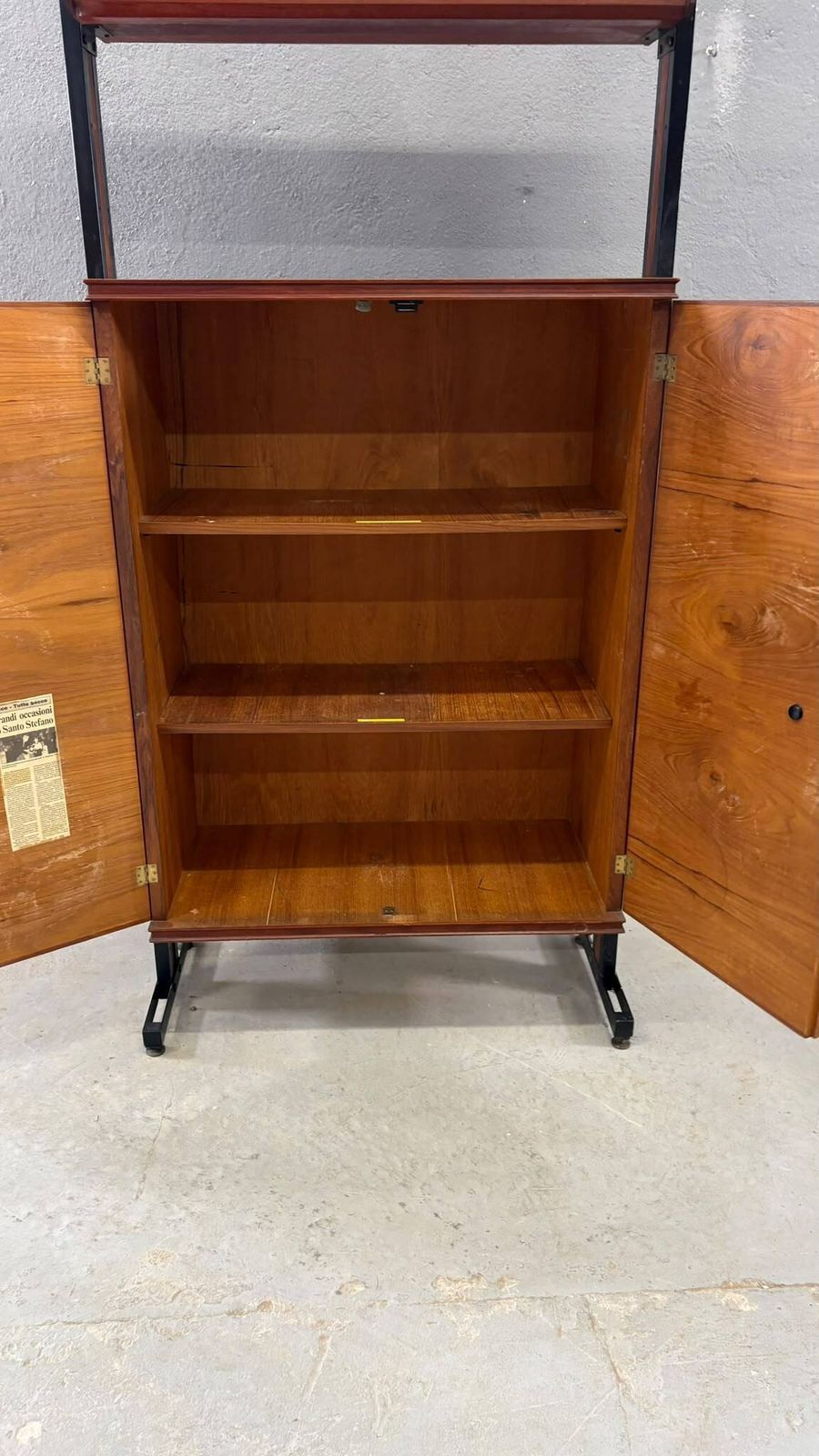 Mid Century Modern Modular Wall Unit, Veneer & Black Metal Cabinet, 1960s, Europe photo buy