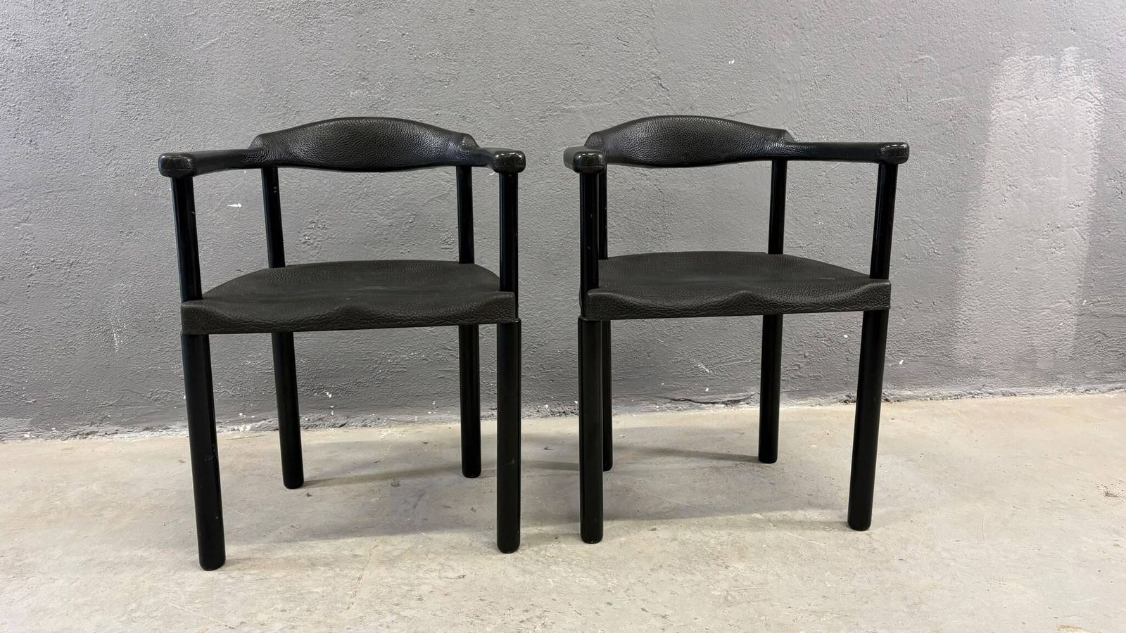 Pair Of Black Postmodern Armchairs, Molded Plastic, 1980s, Europe photo for sale