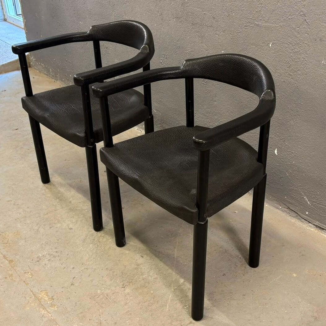 Pair Of Black Postmodern Armchairs, Molded Plastic, 1980s, Europe photo vintage