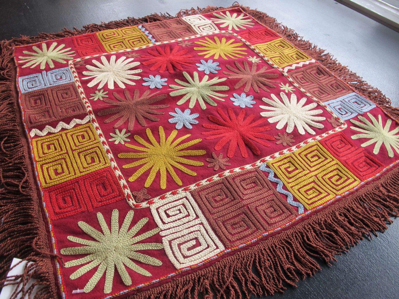 Artistic Silk Embroidery From Uzbekistan, 48cm X 49cm photo furniture