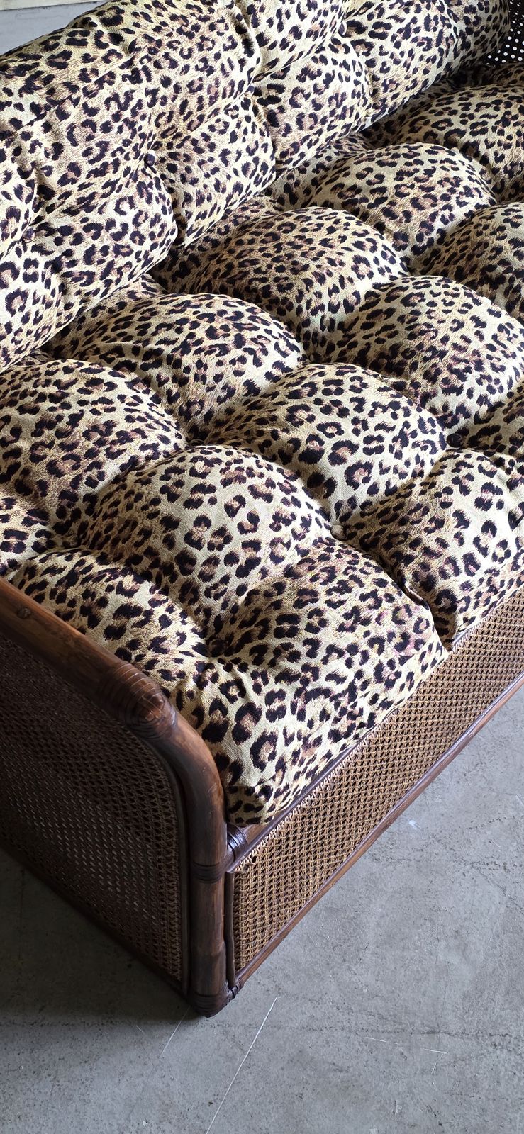 Vintage Rattan & Reed Two Seater Lounge Armchair With Leopard Upholstery photo vintage