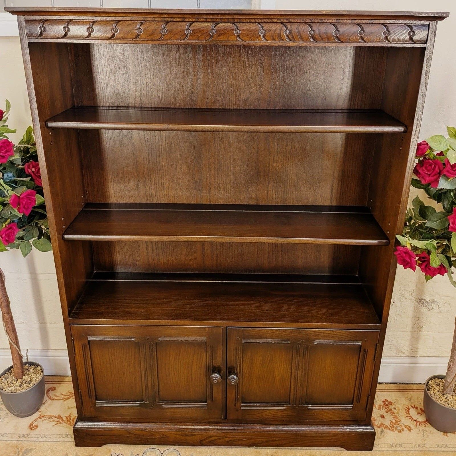 Vintage Ercol English Ash & Elm Three Tier Bookcase Cabinet