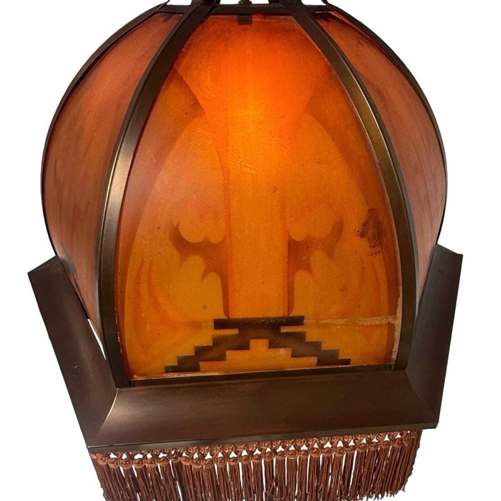 Art Deco / Amsterdamse School   Glas-in-lood Hanglamp   Bronzen Frame   In De Stijl Van Tuschinski   Geen Barsten, Volledig Compleet. photo buy