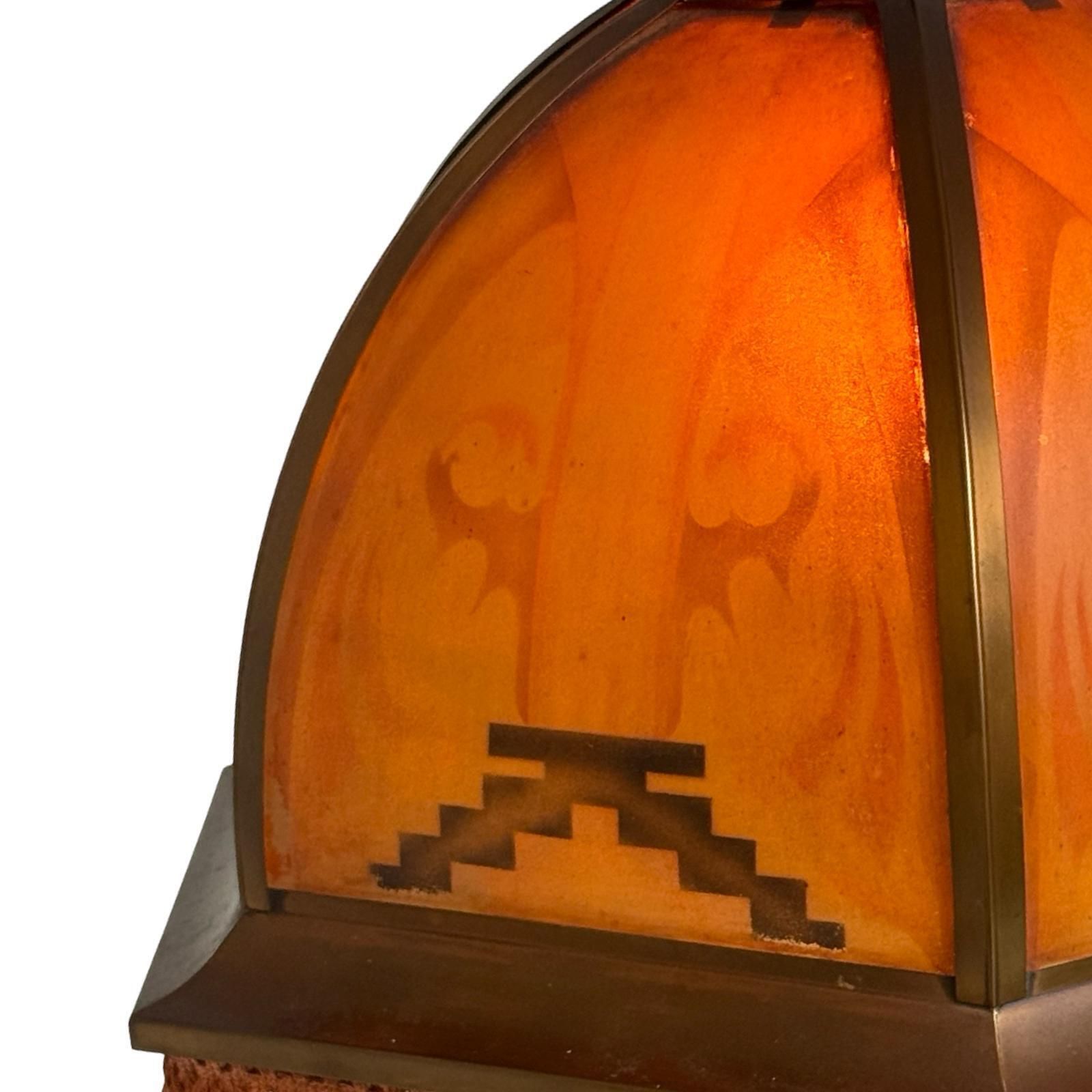 Verlichting Art Deco / Amsterdamse School   Glas-in-lood Hanglamp   Bronzen Frame   In De Stijl Van Tuschinski   Geen Barsten, Volledig Compleet. photo