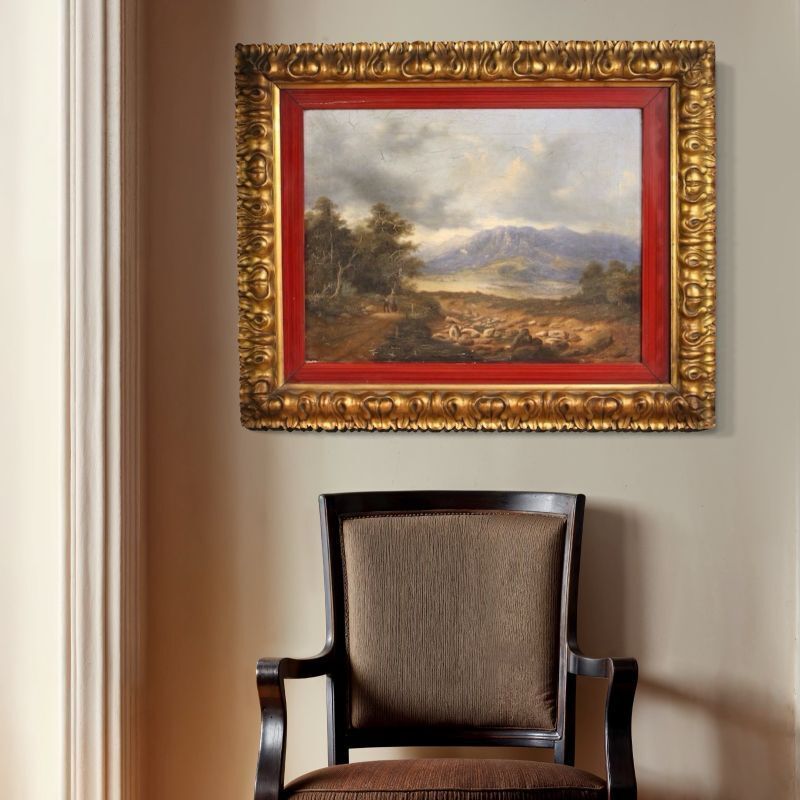 Art Paysage italien avec voyageurs, huile sur toile datée 1845 photo