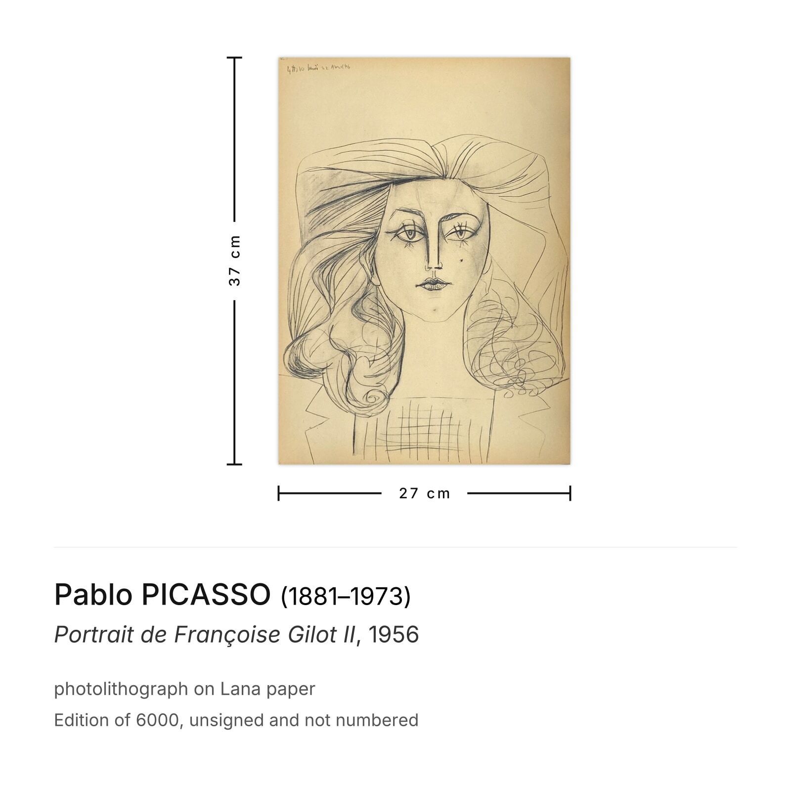 Pablo Picasso Lithografie Portrait De Françoise Gilot II 1956 photo furniture