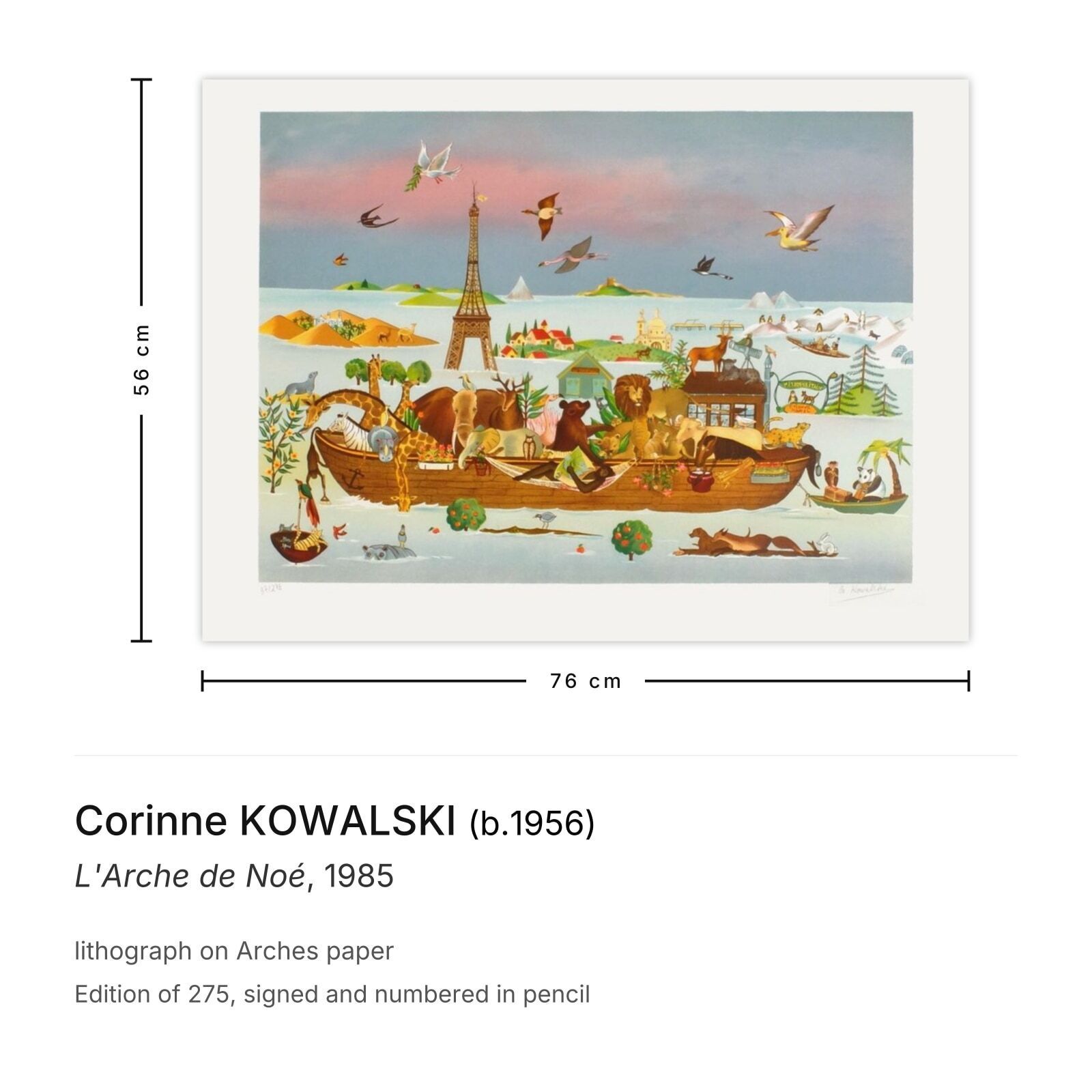 Corinne Kowalski Gesigneerde Lithografie L'arche De Noé 1985 photo furniture