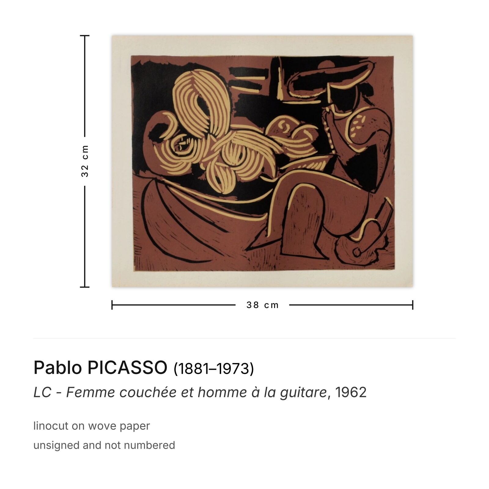 Pablo Picasso Linocut Lc   Femme Couchée Et Homme à La Guitare 1962 photo furniture