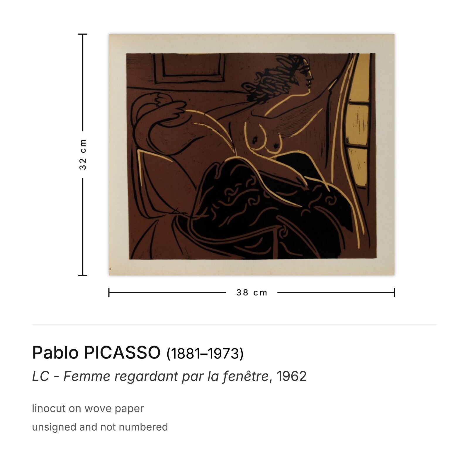 Pablo Picasso Linocut Lc   Femme Regardant Par La Fenêtre 1962 photo furniture