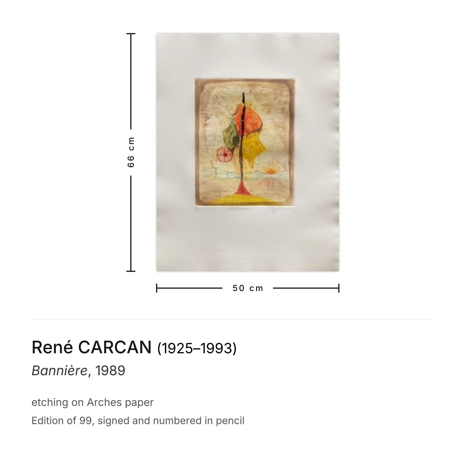 René Carcan Gesigneerde Ets Bannière 1989 photo furniture