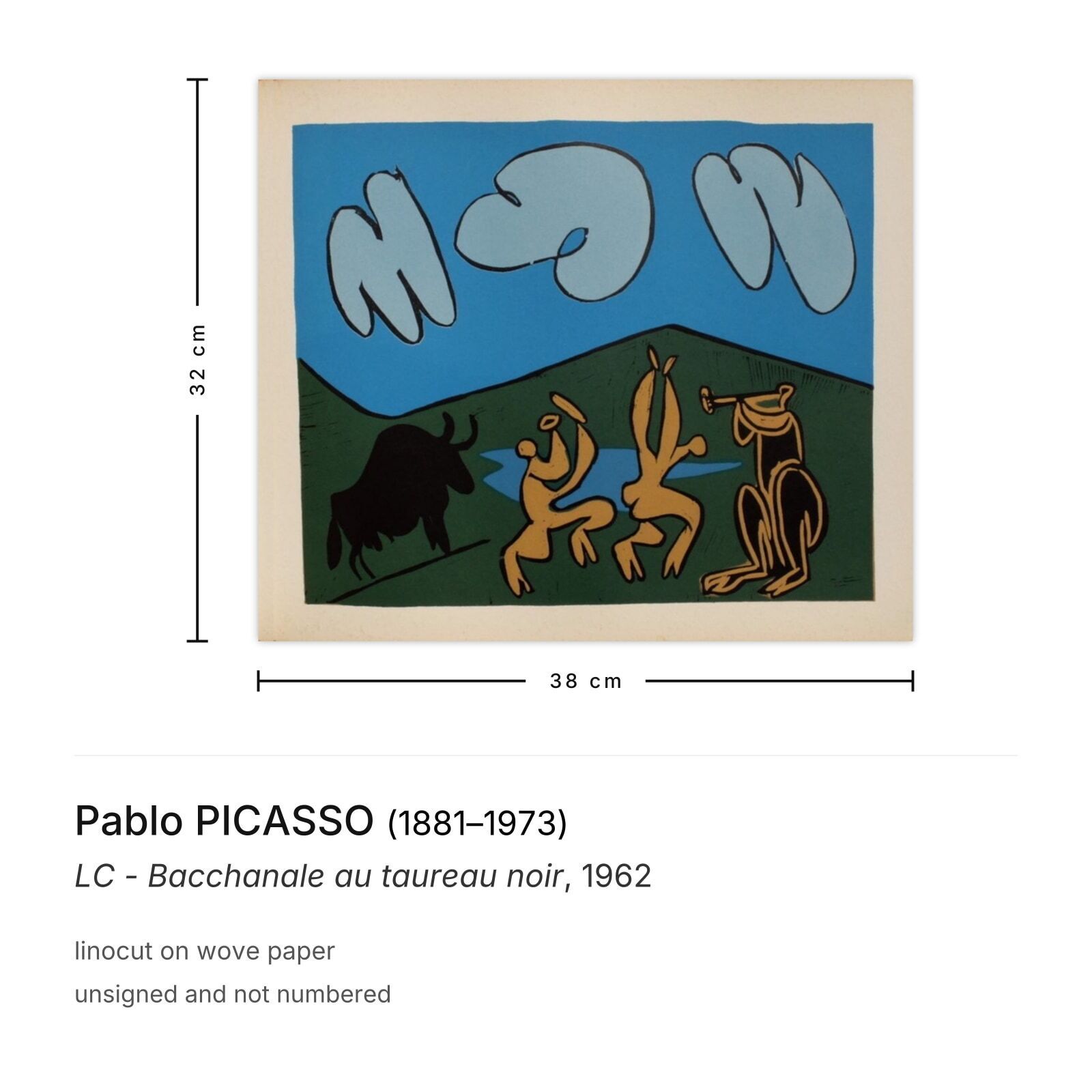 Pablo Picasso Linocut Lc   Bacchanale Au Taureau Noir 1962 photo furniture