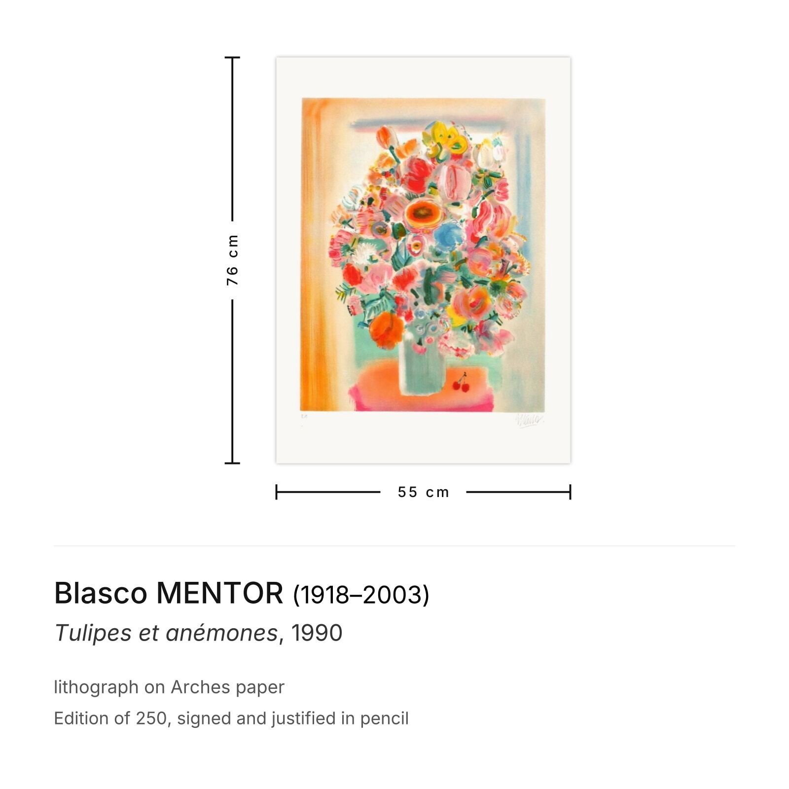 Blasco Mentor Gesigneerde Lithografie Tulipes Et Anémones 1990 photo furniture