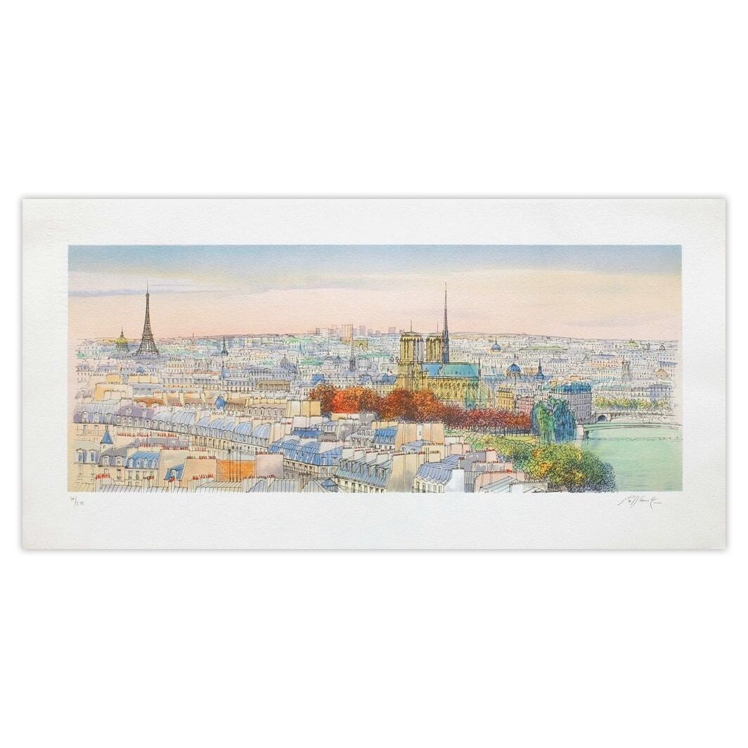 Rolf Rafflewski Gesigneerde Lithografie Paris Panorama Vers Notre Dame II 1995