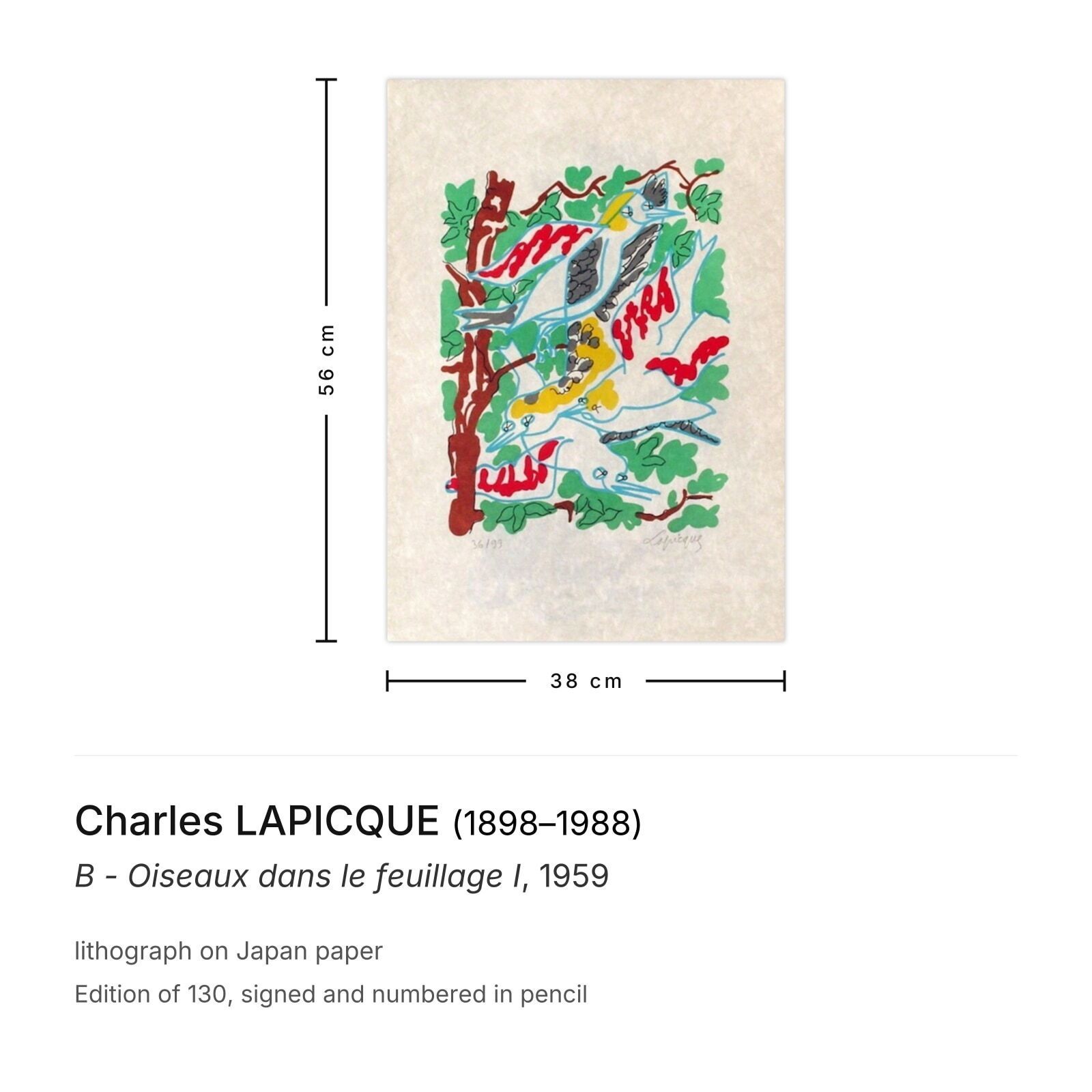 Charles Lapicque Gesigneerde Lithografie B   Oiseaux Dans Le Feuillage I 1959 photo furniture