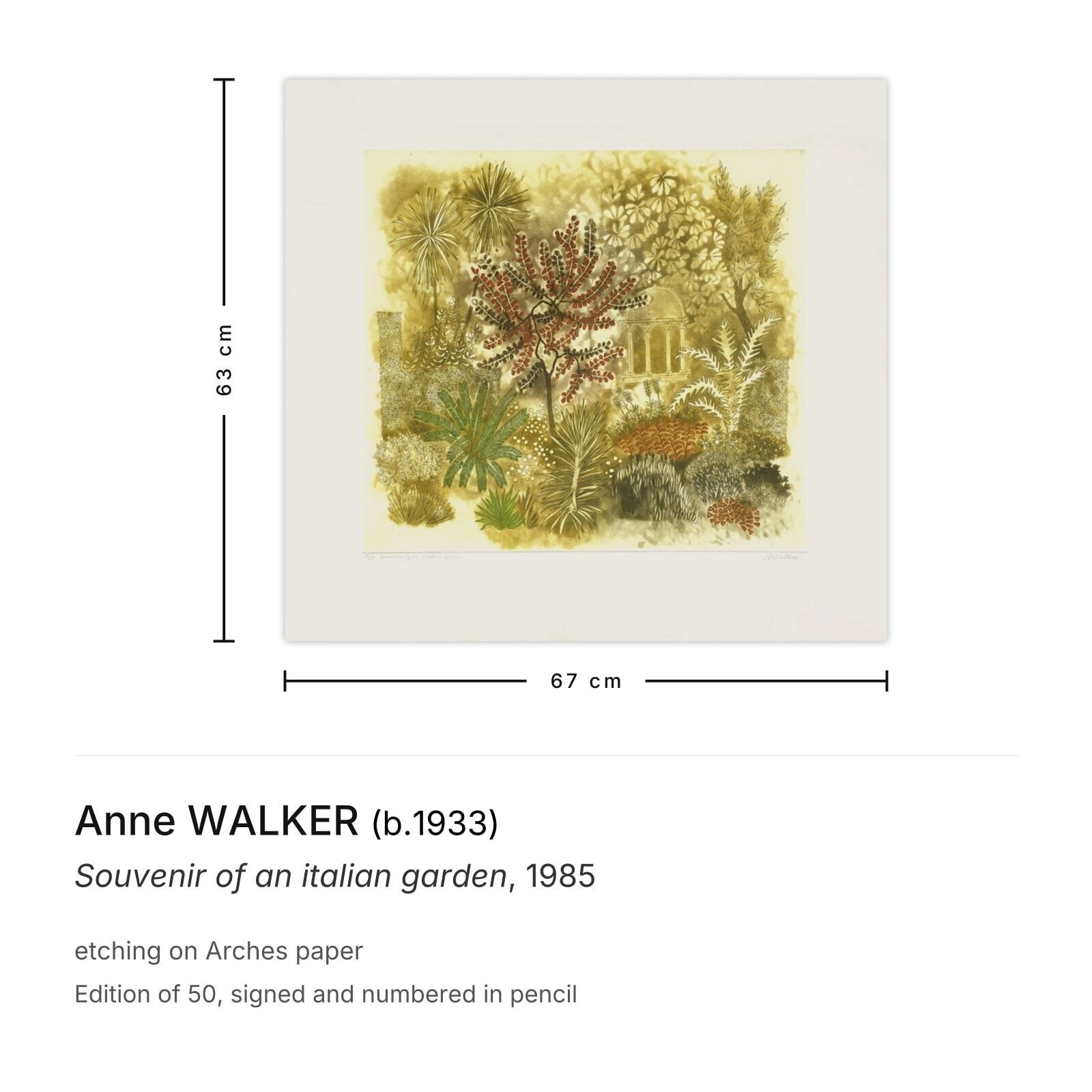 Anne Walker Gesigneerde Ets Souvenir Of An Italian Garden 1985 photo furniture