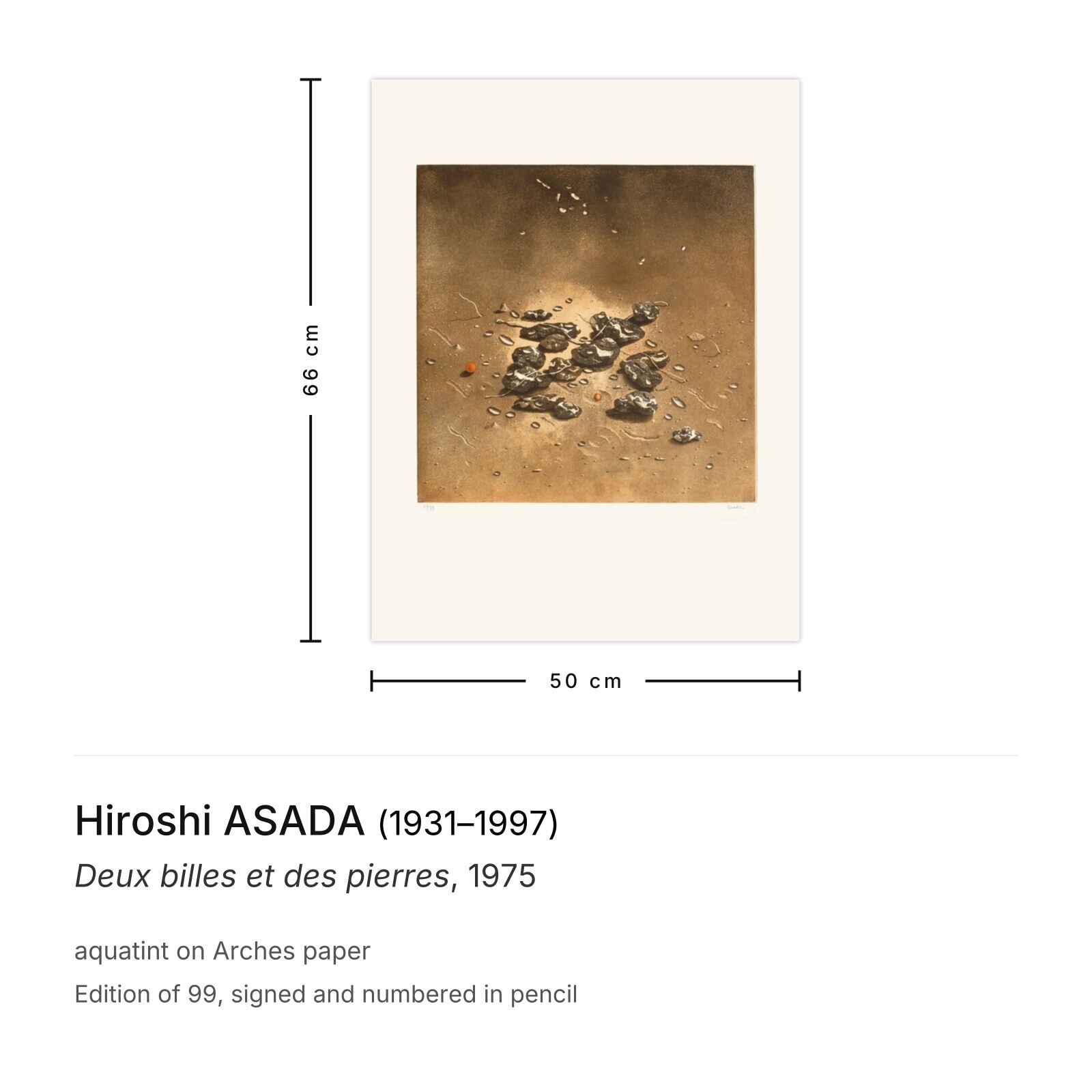 Hiroshi Asada Gesigneerde Aquatint Deux Billes Et Des Pierres 1975 photo furniture