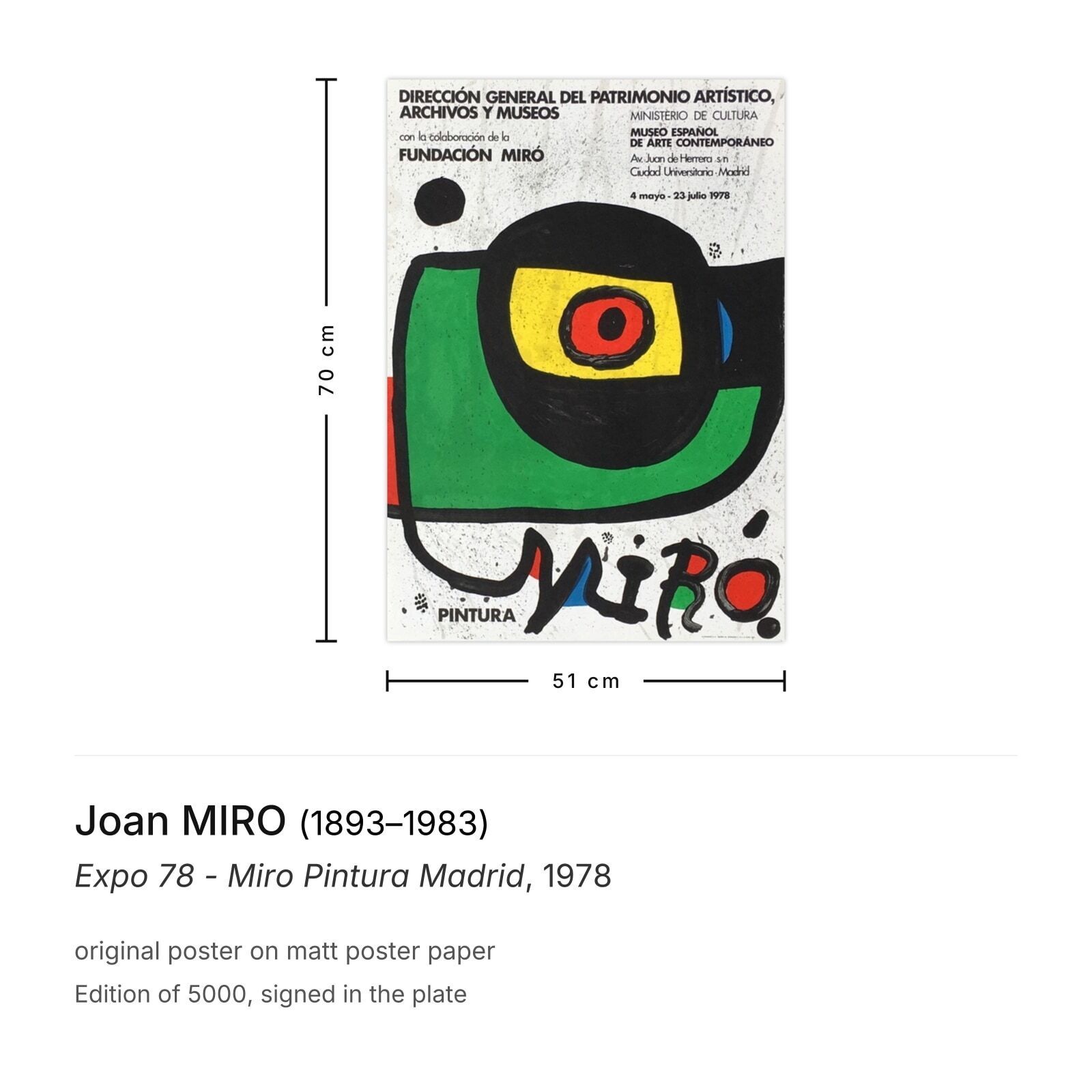Joan Miro Poster Expo 78   Miro Pintura Madrid photo furniture