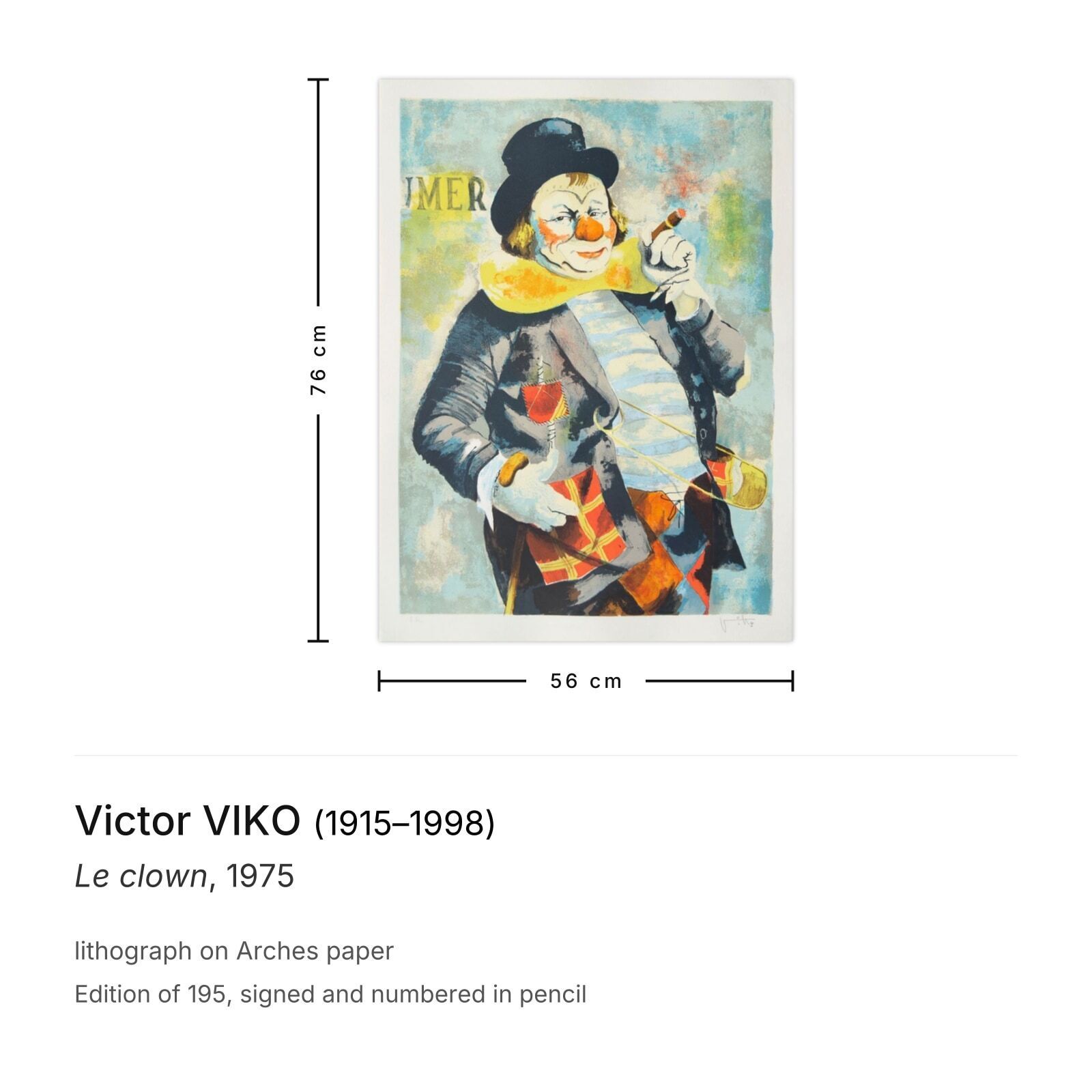 Victor Viko Signed Lithograph Le Clown 1975 photo furniture