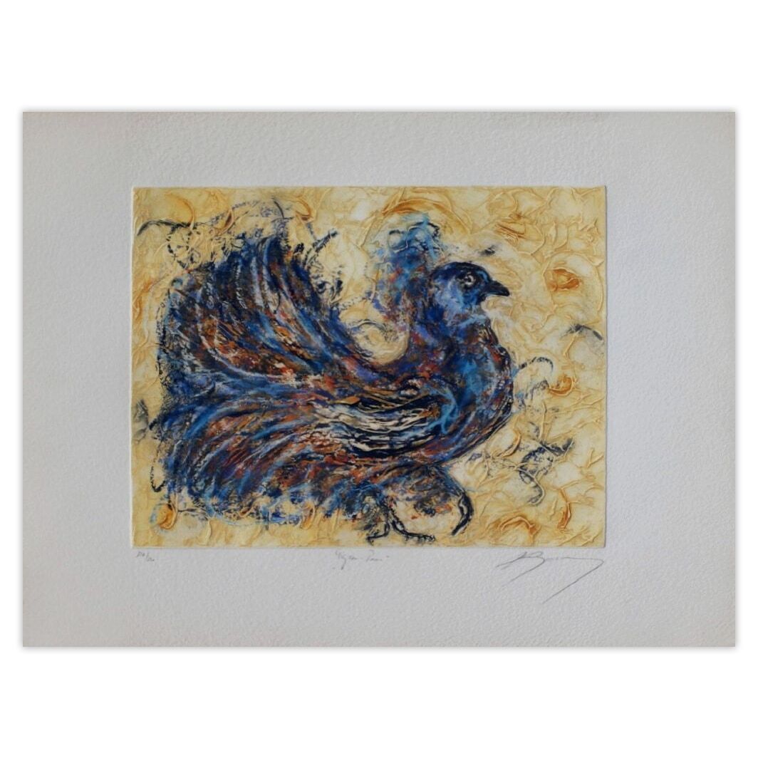 Jean Marie Guiny Gesigneerde Carborundum Ets Le Pigeon Paon 1985