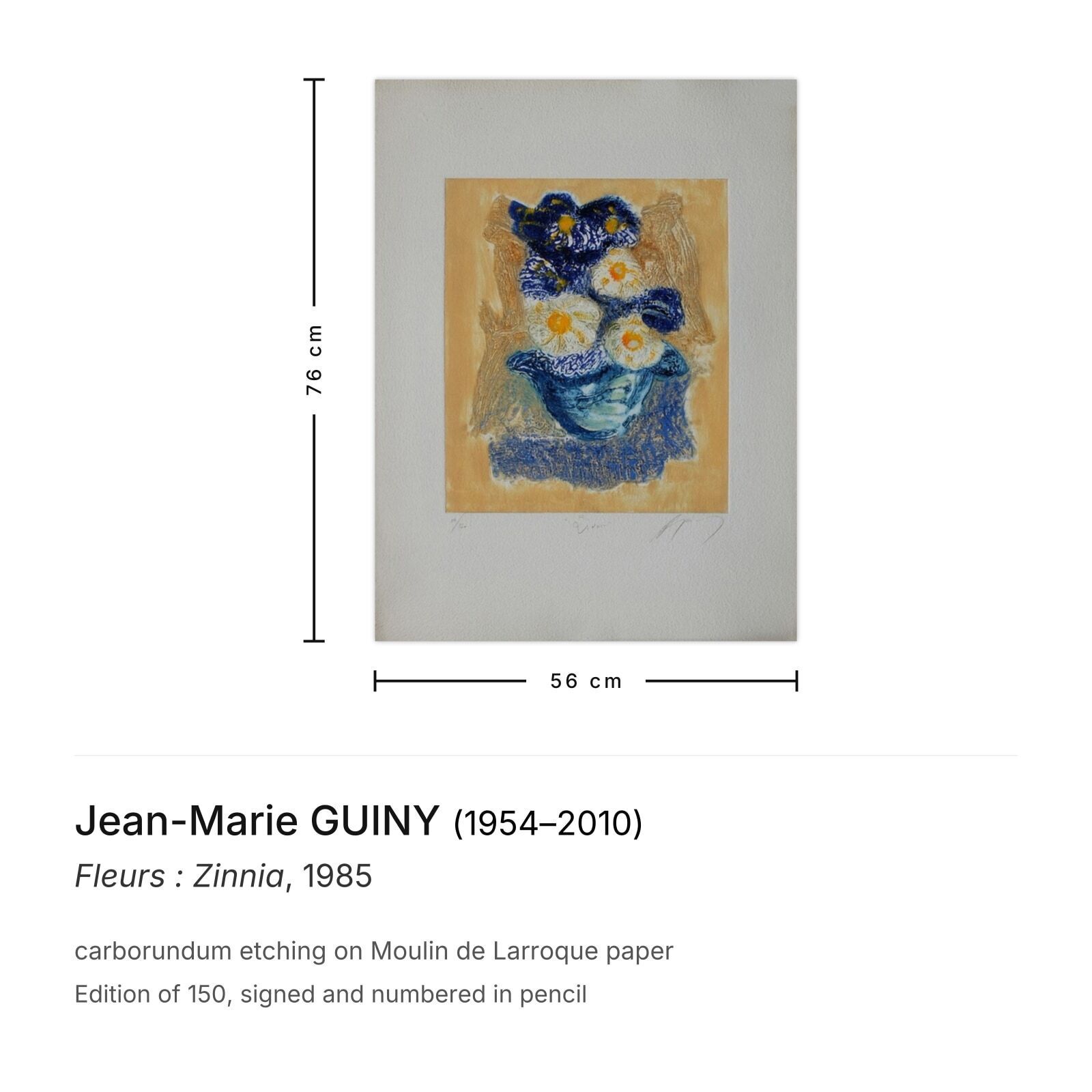 Jean Marie Guiny Signed Carborundum Etching Fleurs : Zinnia 1985 photo furniture